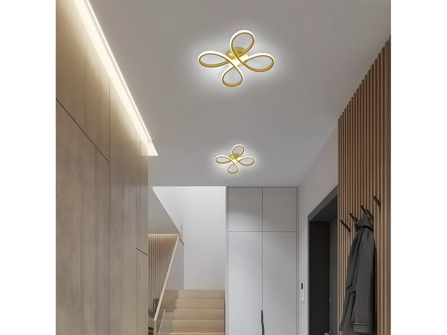 Plafonnier led design moderne 28w forme de fleur créative,  30 * 30 * 7 CM, or, lumière blanc