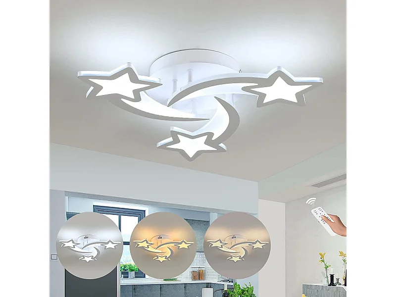 Plafonnier led 30w dimmable en forme star, 50*50*8cm, avec télécommande, en métal