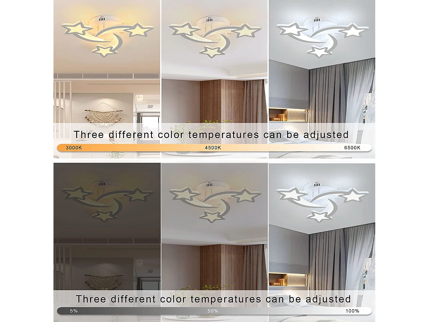 Plafonnier led 30w dimmable en forme star, 50*50*8cm, avec télécommande, en métal