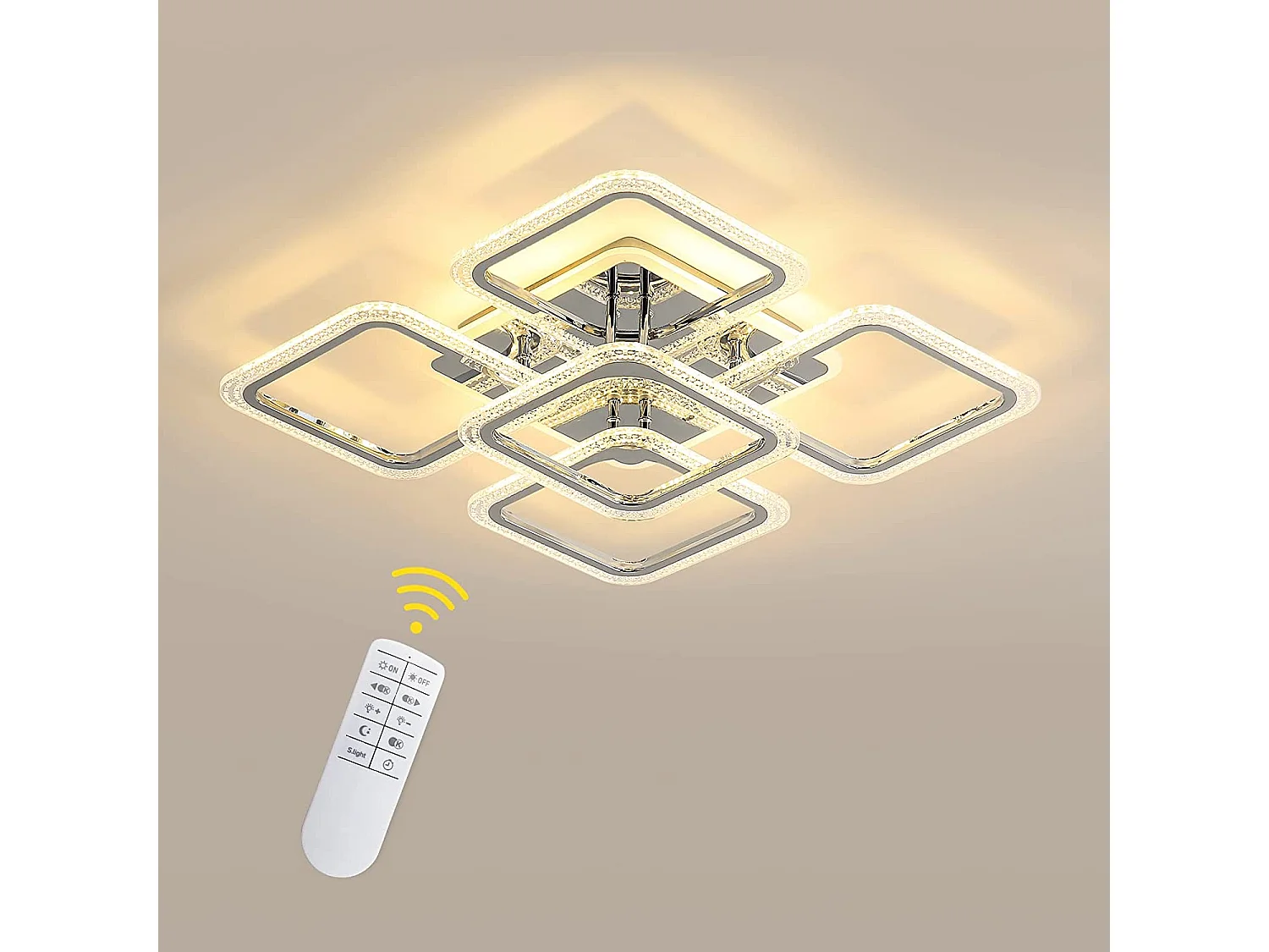 Plafonnier led moderne dimmable, argenté,  60 * 60 * 14cm, 2700k-6500k avec télécommande