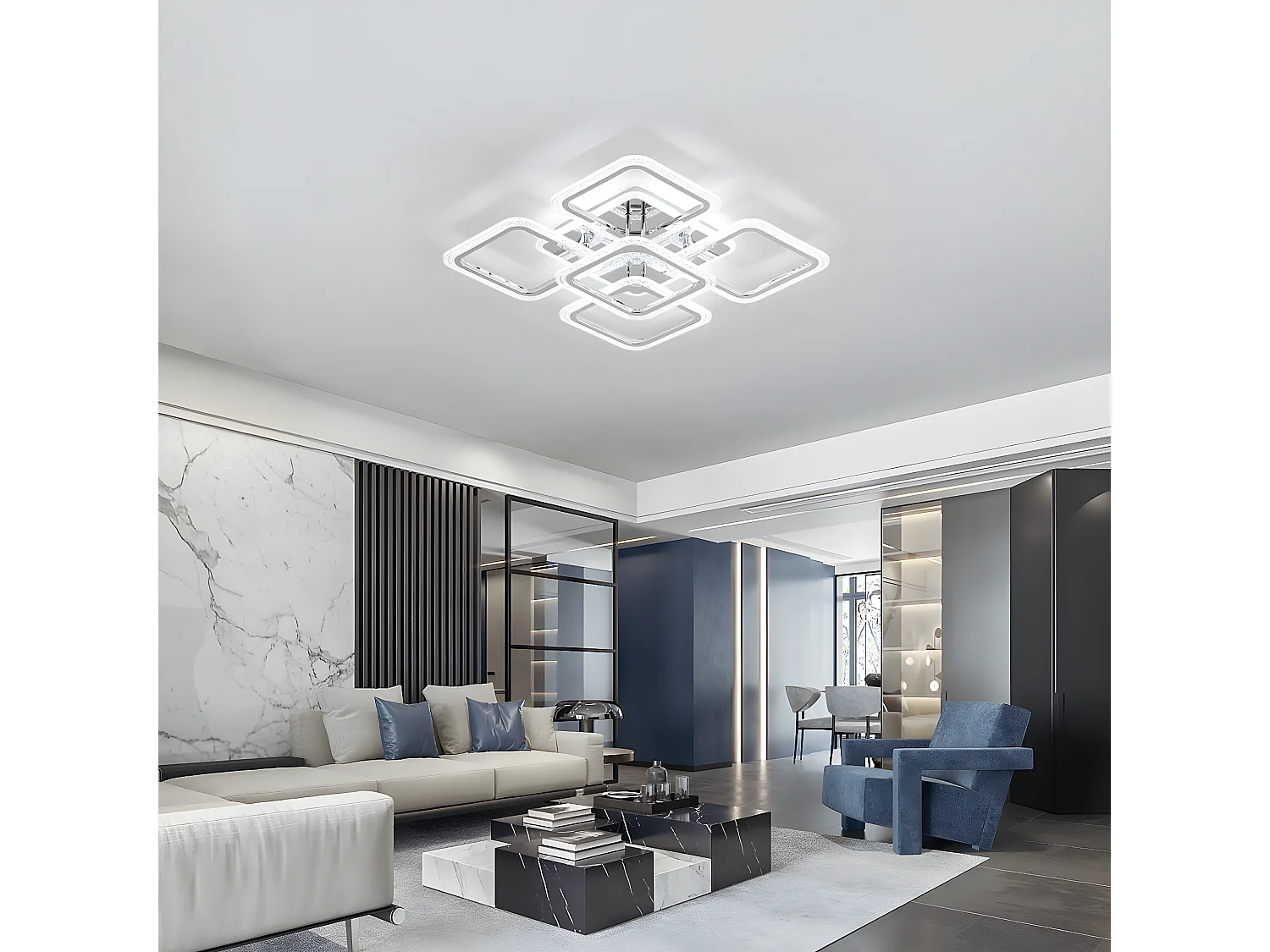 Plafonnier led moderne dimmable, argenté,  60 * 60 * 14cm, 2700k-6500k avec télécommande