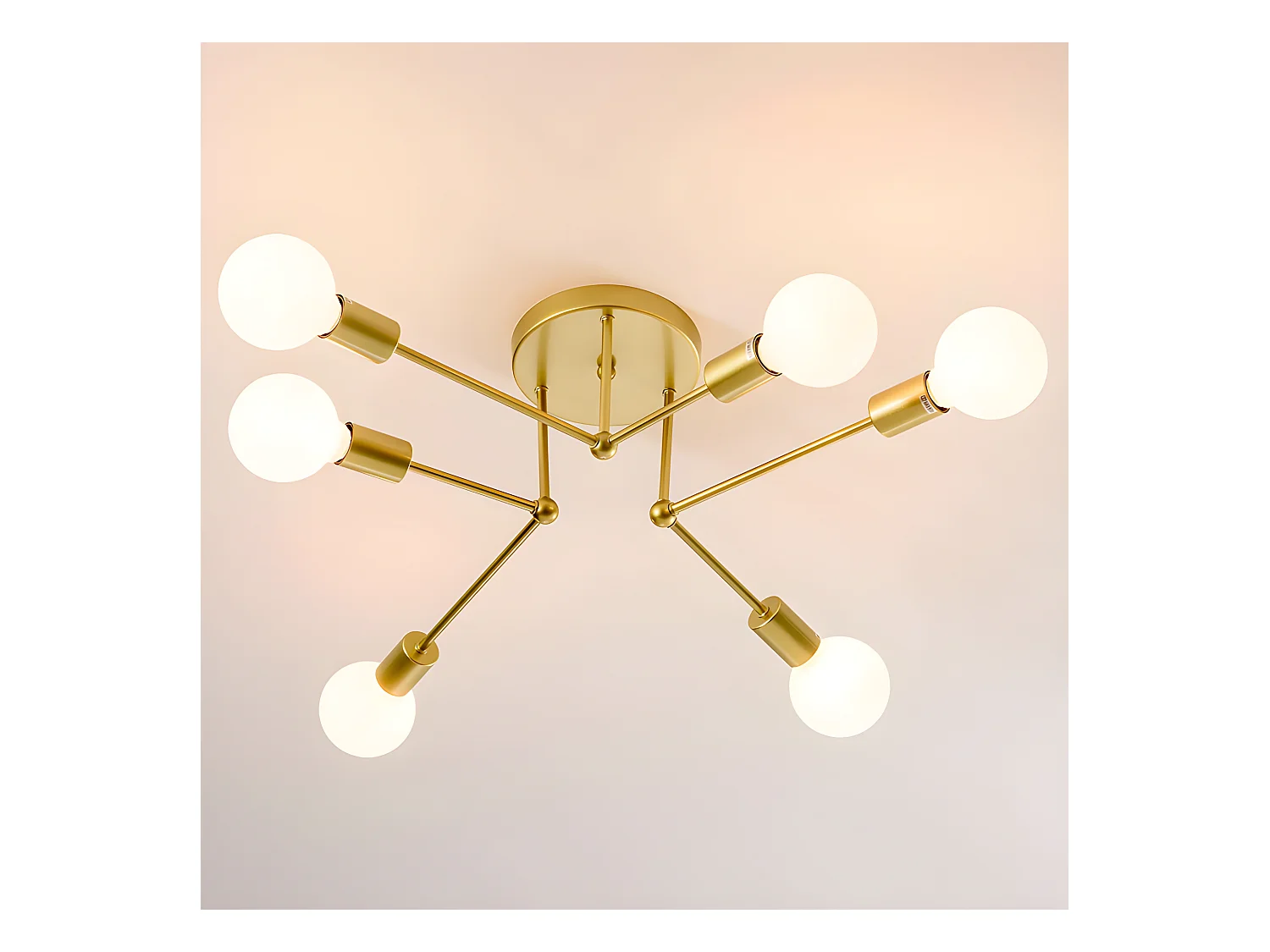 Plafonnier vintage E27 base 6 lampe, or,  70 * 70 * 18cm, sans ampoules