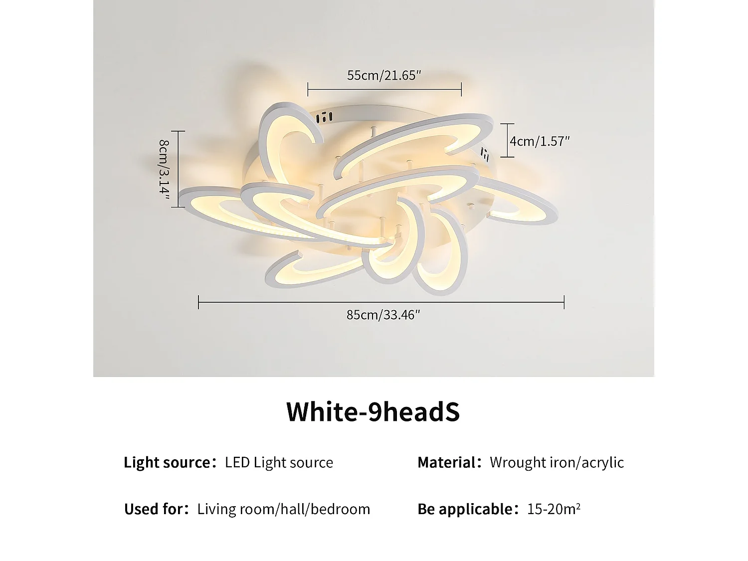 Dimable LED -plafondlicht, wit, 85 * 85 * 8cm, met afstandsbediening 81W 7290 lumen