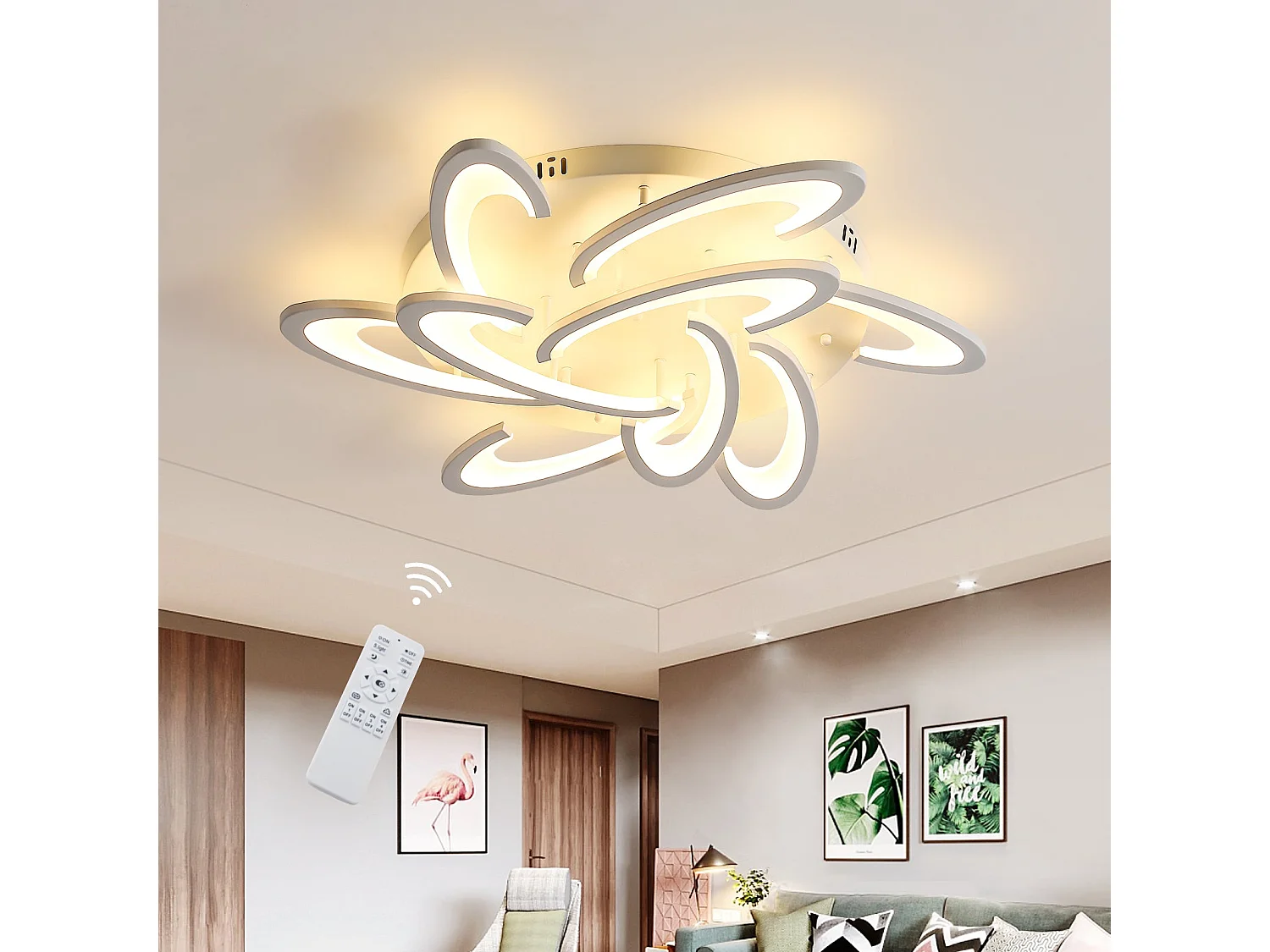 Dimmbare LED-Deckenleuchte, weiß, 85 x 85 x 8 cm, mit Fernbedienung, 81 W, 7290 Lumen
