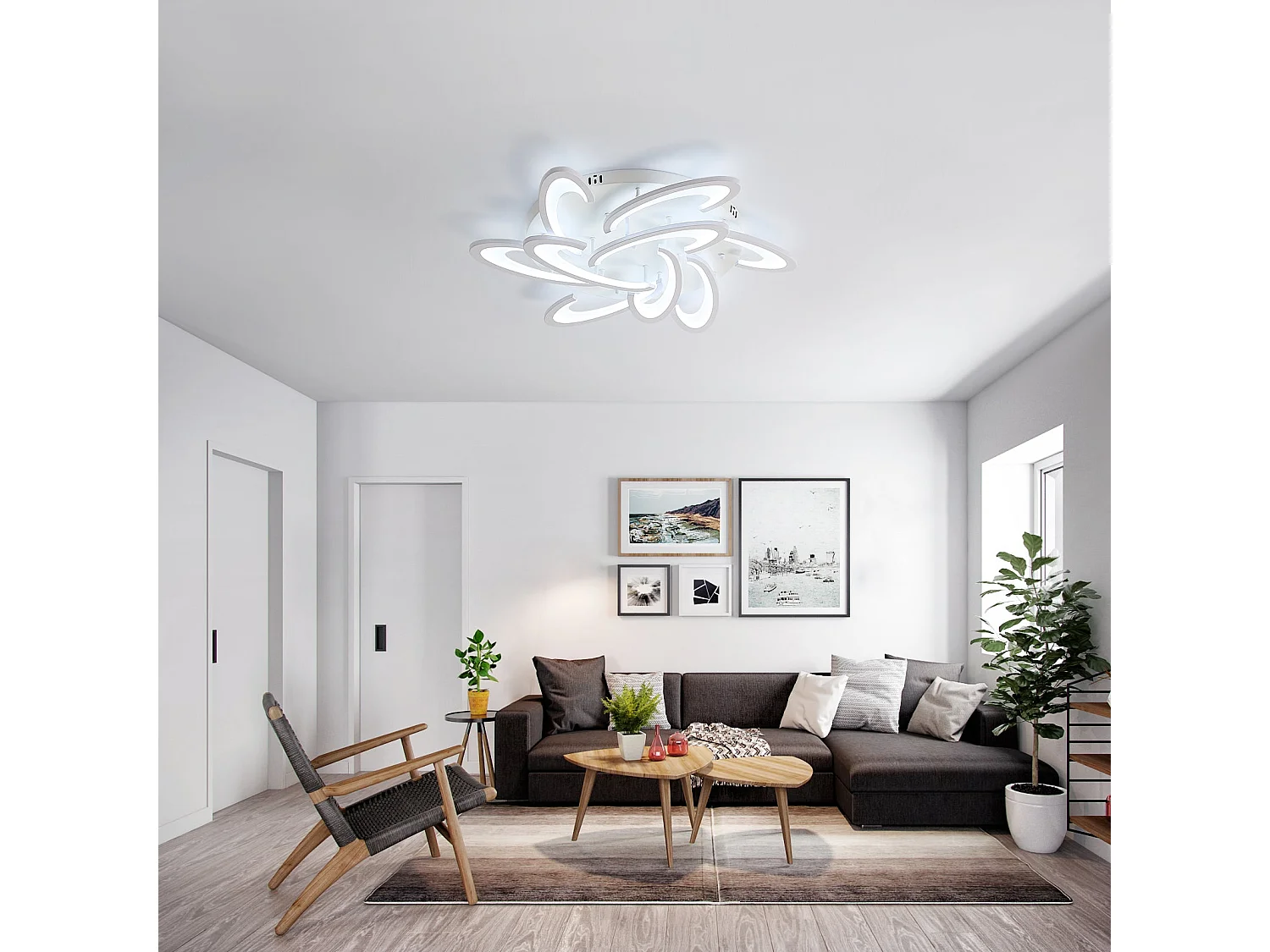 Dimmbare LED-Deckenleuchte, weiß, 85 x 85 x 8 cm, mit Fernbedienung, 81 W, 7290 Lumen