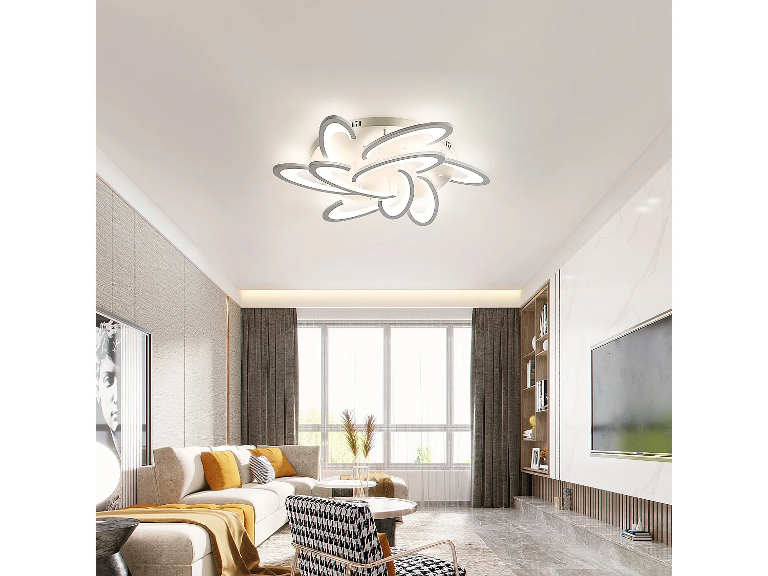 Dimmbare LED-Deckenleuchte, weiß, 85 x 85 x 8 cm, mit Fernbedienung, 81 W, 7290 Lumen