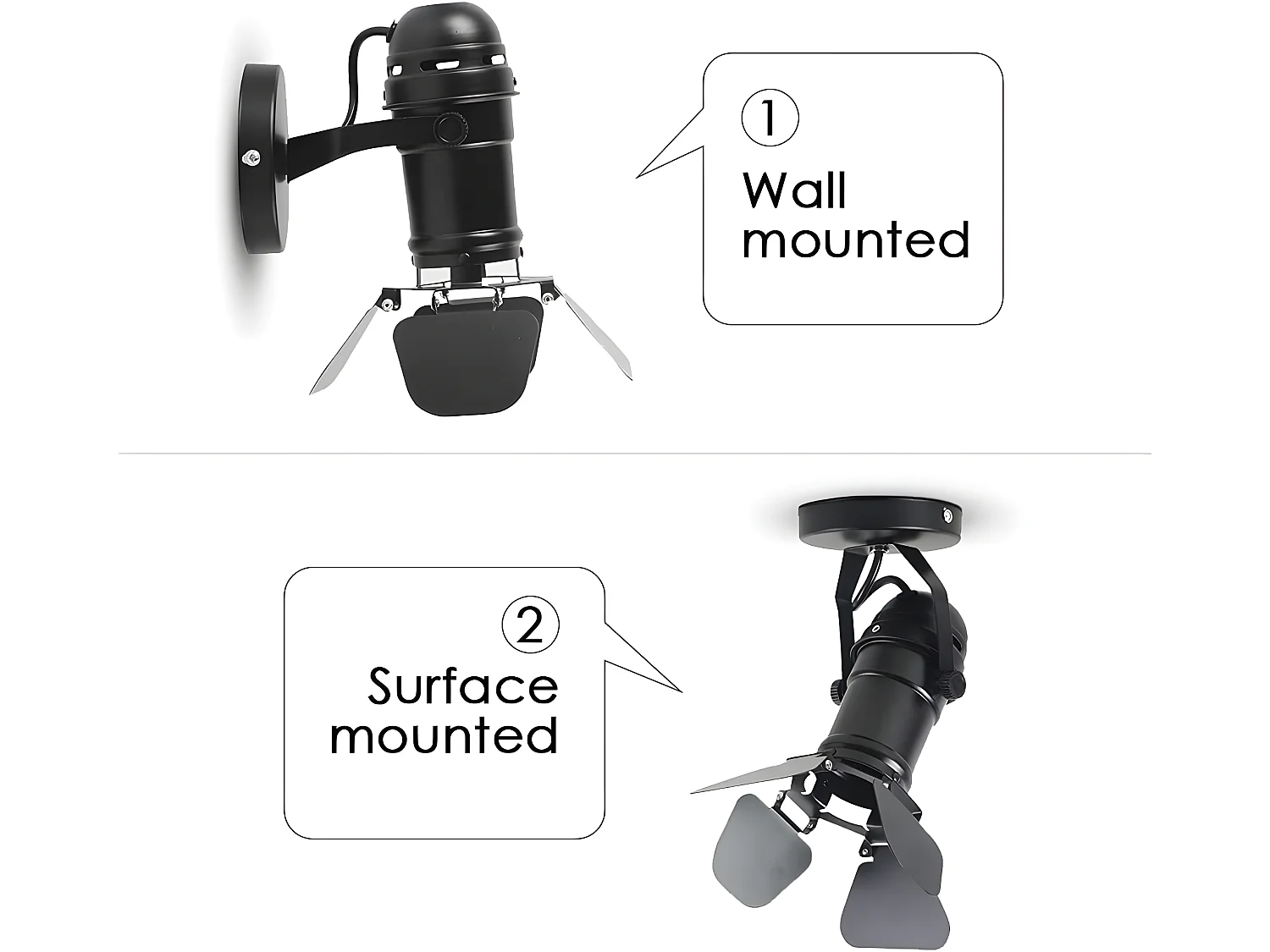 Retro-Industrie-Deckenleuchte aus schwarzem Metall, LED-Deckenleuchte, verstellbare Geräte