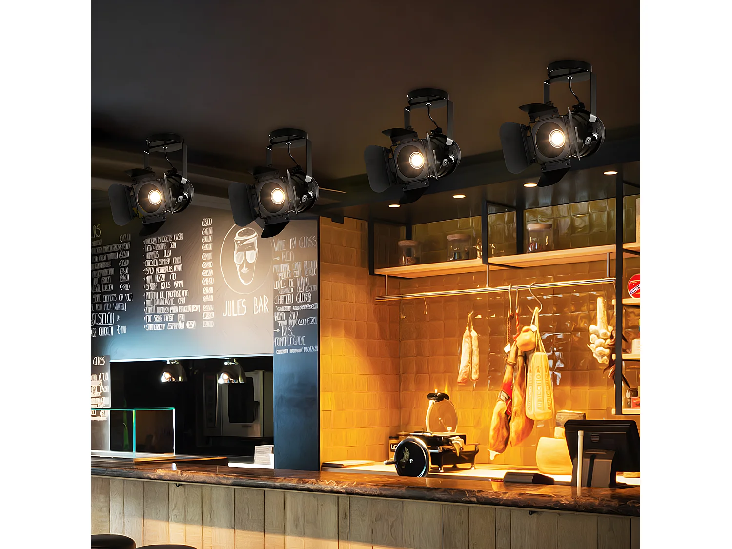 Retro-Industrie-Deckenleuchte aus schwarzem Metall, LED-Deckenleuchte, verstellbare Geräte