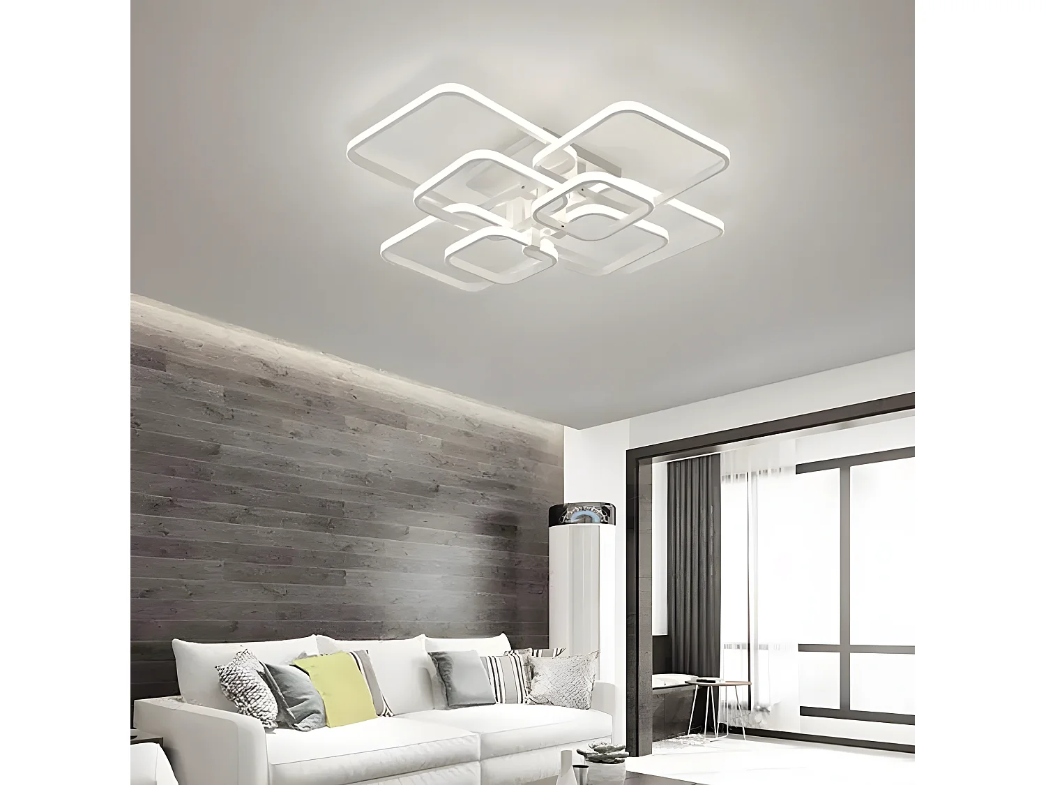 Moderne LED-Deckenleuchte aus Aluminium, Weiß, 88 x 68 x 20 cm, 8 Köpfe, 114 W, Kaltweiß 6500 K