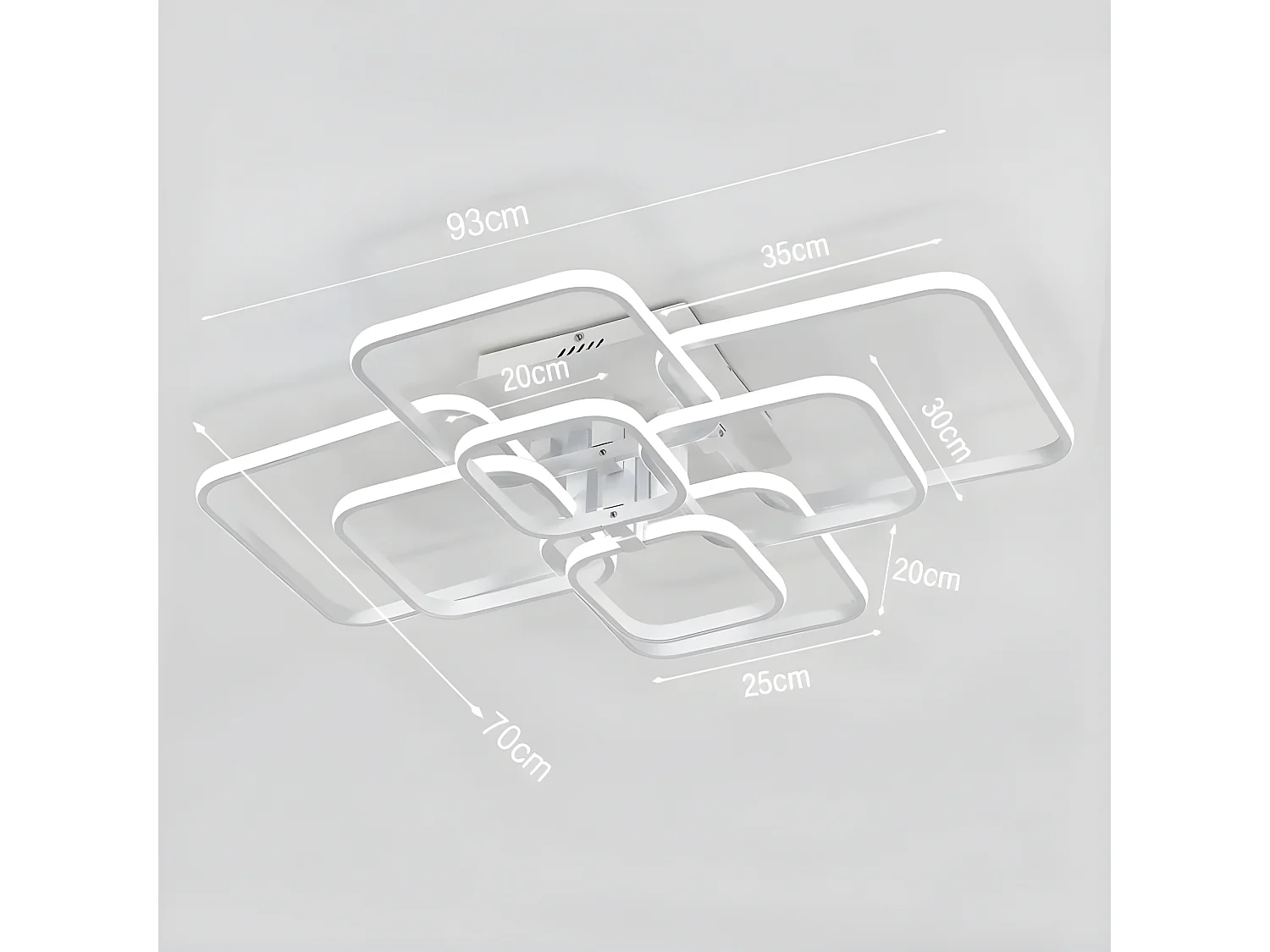 Moderne LED-Deckenleuchte aus Aluminium, Weiß, 88 x 68 x 20 cm, 8 Köpfe, 114 W, Kaltweiß 6500 K