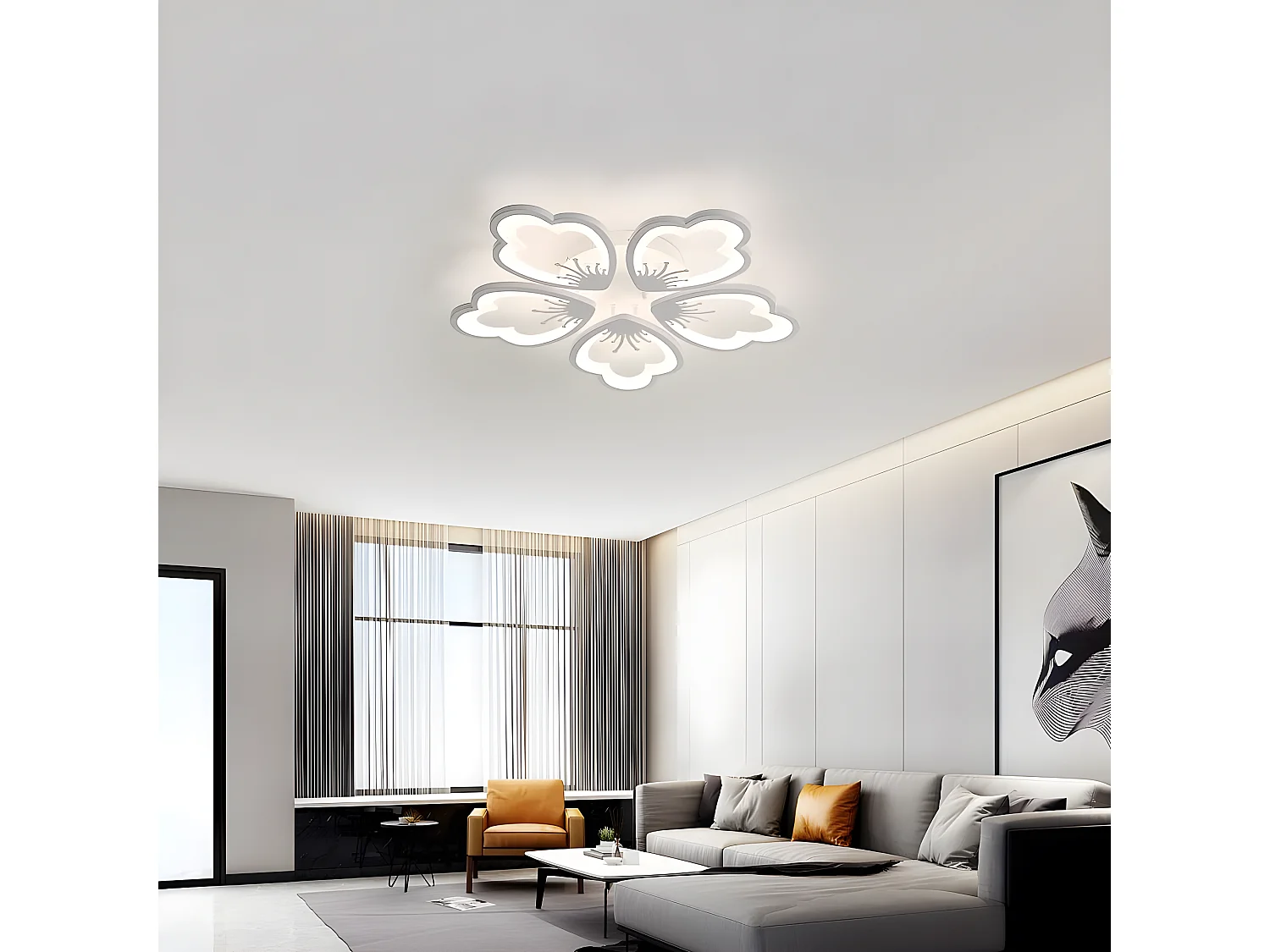 Plafonnier led moderne dimmable, blanc,  65 * 65 * 8cm,  avec télécommande 75w, 3000k-6500k