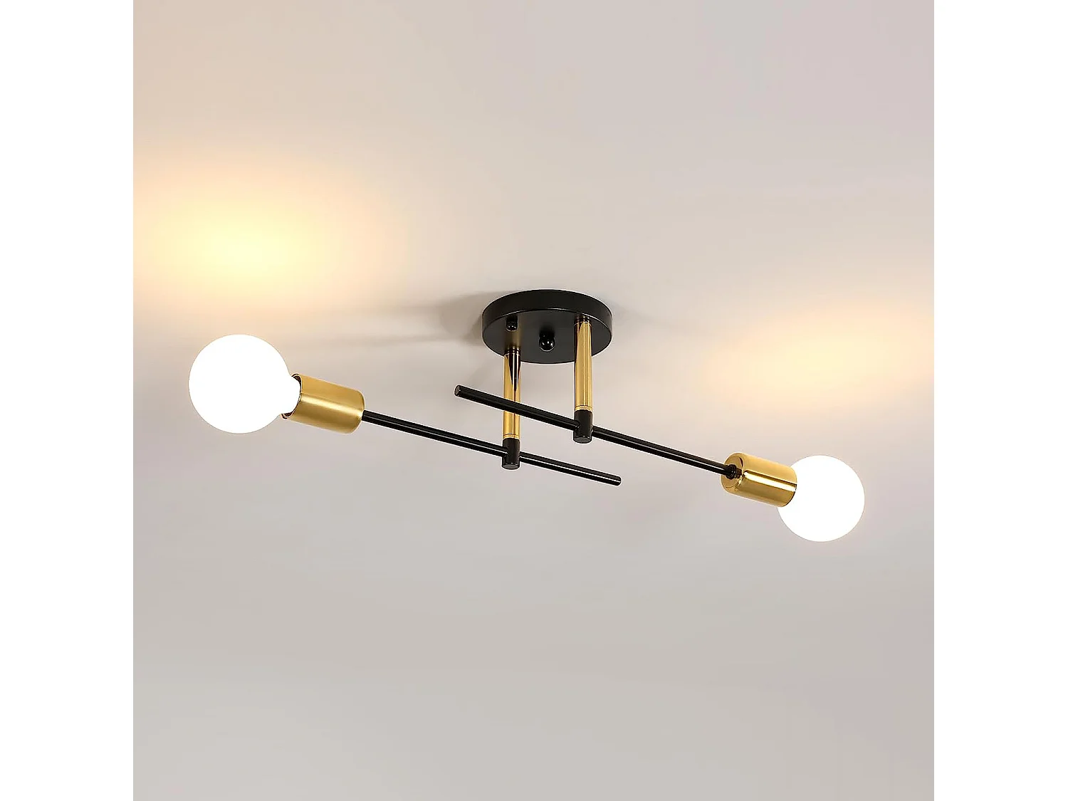 Plafonnier vintage E27 base, noir or,  37.5*7*13.5cm, pour salon chambre, sans ampoules