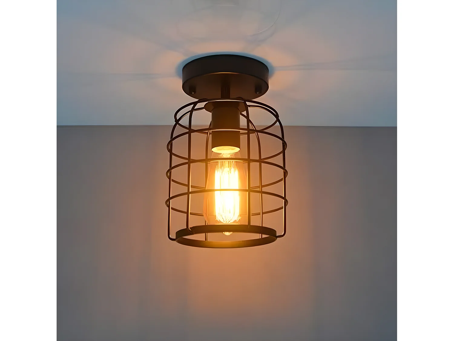 Retro industrielle plafonnier en métal noir cage, 16*20cm, suspension cage, sans ampoules E27