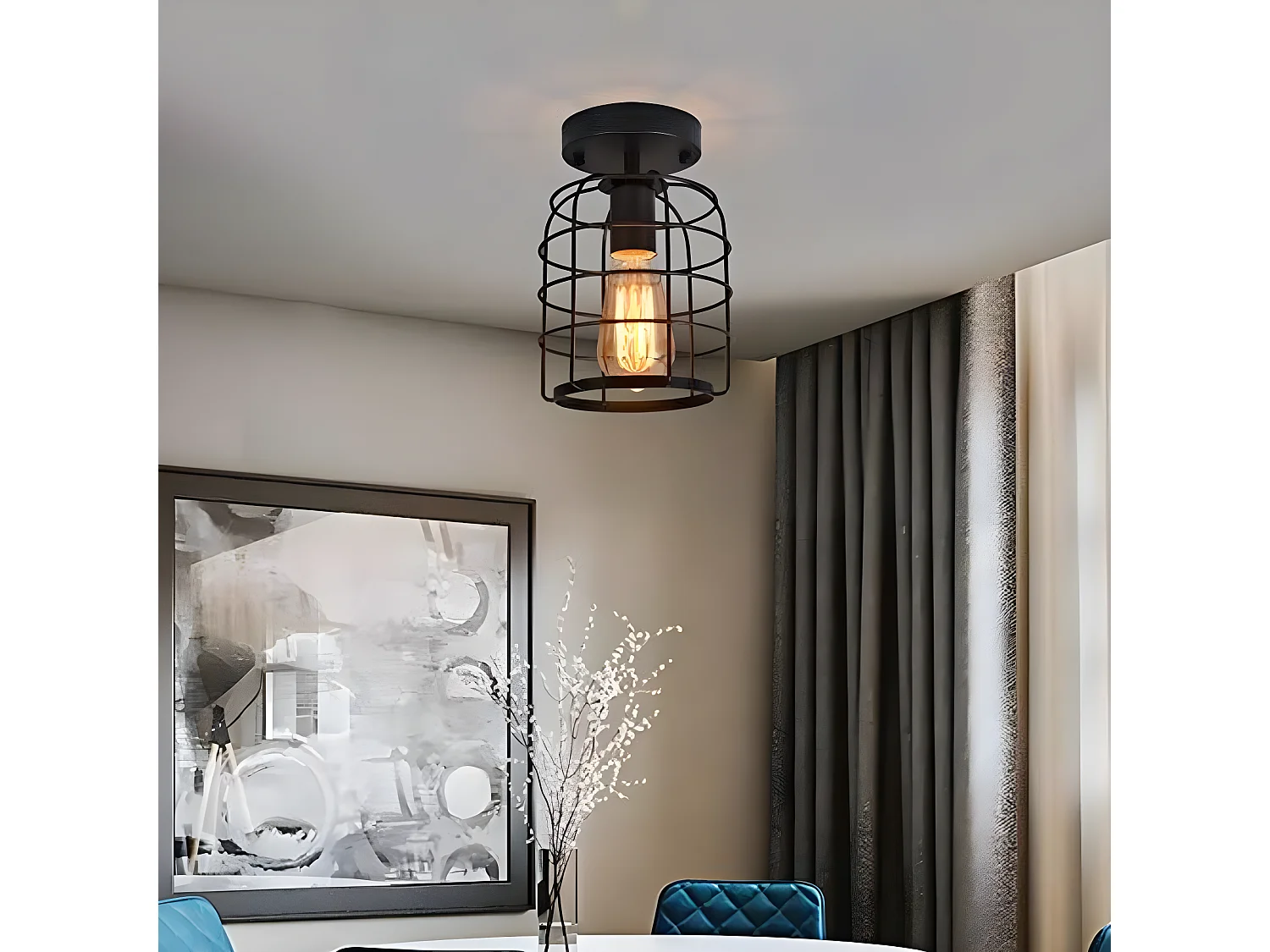Retro industrielle plafonnier en métal noir cage, 16*20cm, suspension cage, sans ampoules E27