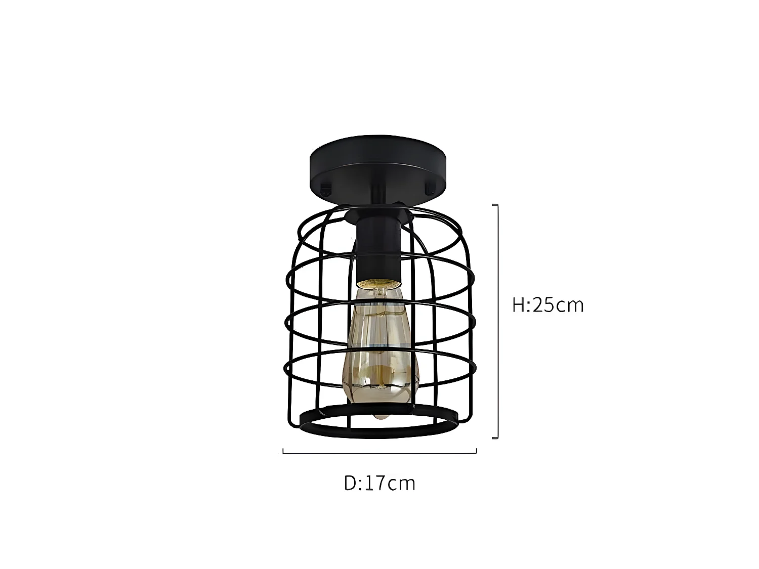 Retro industrielle plafonnier en métal noir cage, 16*20cm, suspension cage, sans ampoules E27