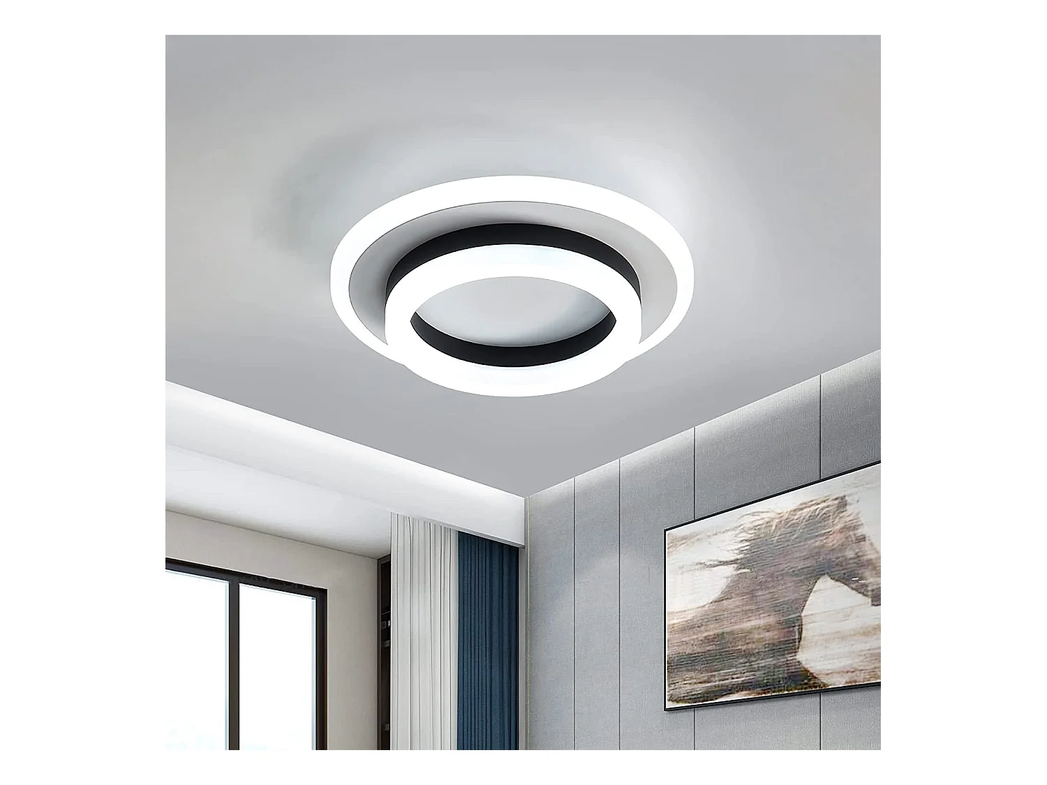 Modern Round LED -plafondlicht, 20 * 20 * 6,5 cm, zwart, 24w, koud wit
