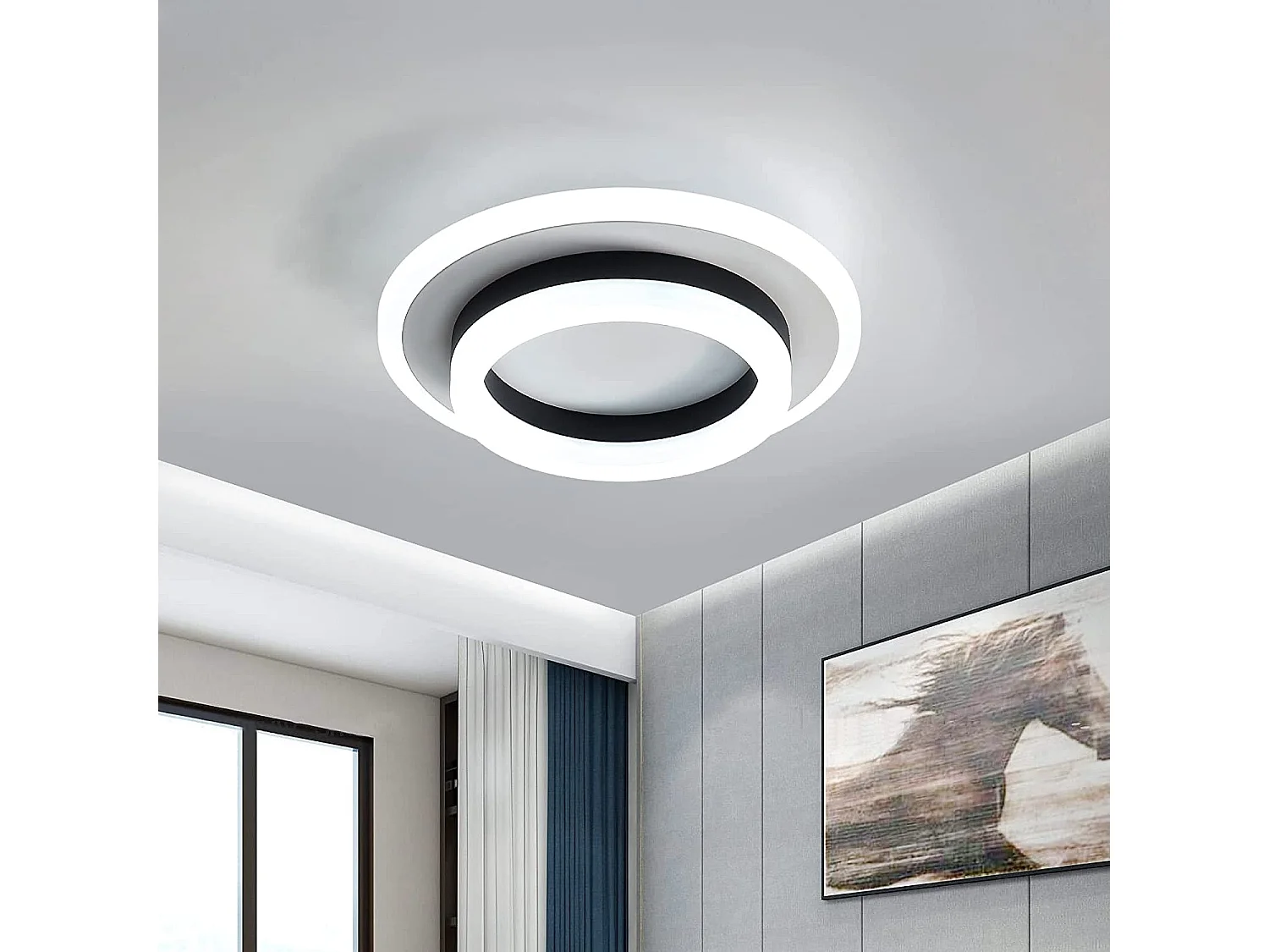 Modern Round LED -plafondlicht, 20 * 20 * 6,5 cm, zwart, 24w, koud wit