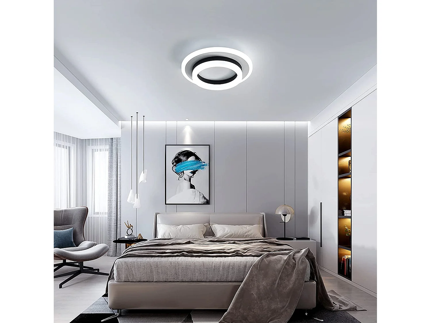 Modern Round LED -plafondlicht, 20 * 20 * 6,5 cm, zwart, 24w, koud wit