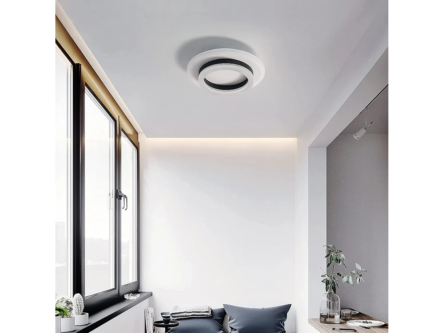 Modern Round LED -plafondlicht, 20 * 20 * 6,5 cm, zwart, 24w, koud wit