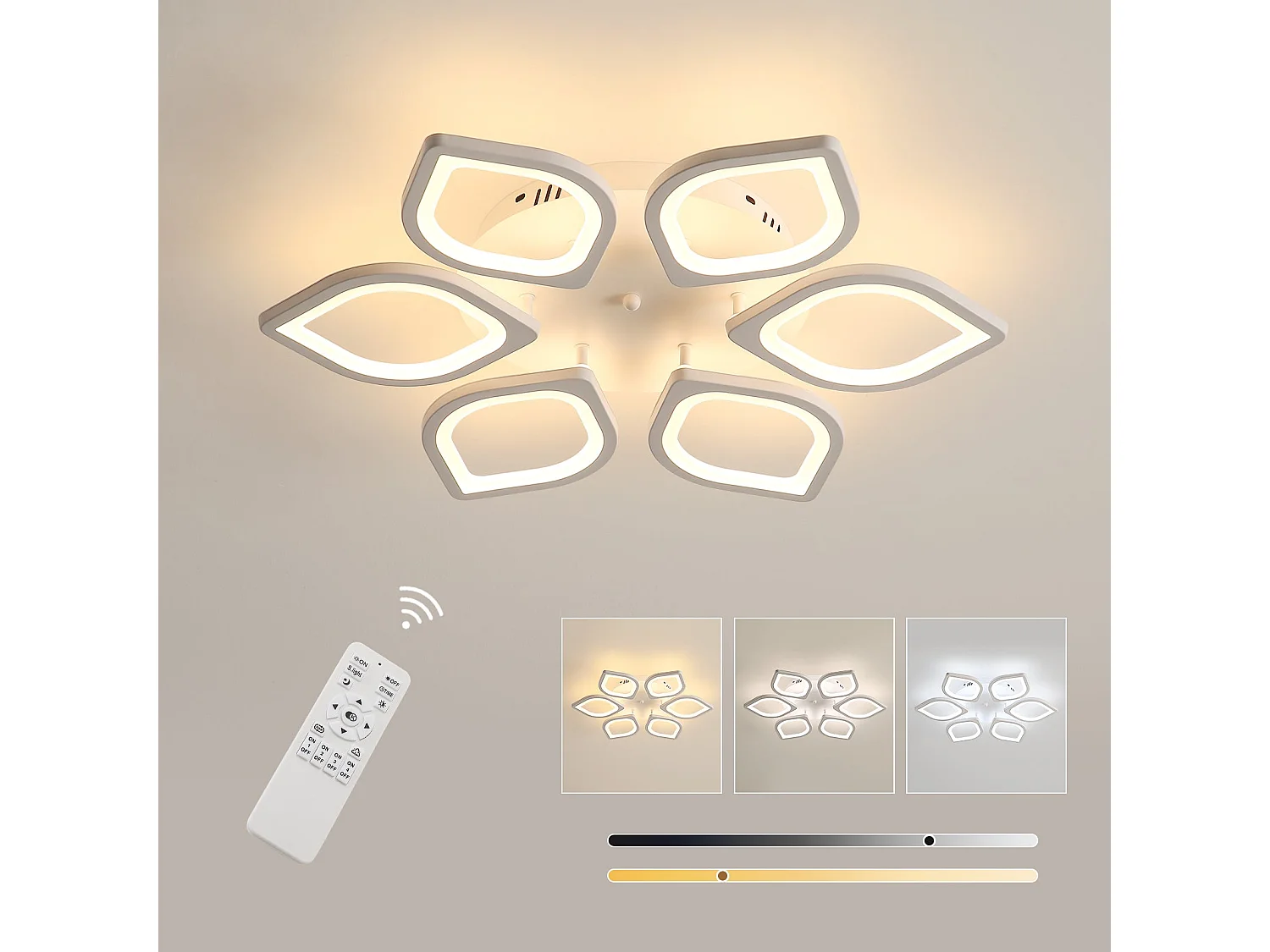 Plafonnier led 32w dimmable, blanc, 63*63*8cm, dimmable 3000-6500k, avec télécommande