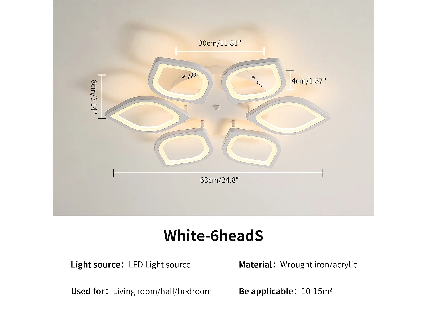 Plafonnier led 32w dimmable, blanc, 63*63*8cm, dimmable 3000-6500k, avec télécommande
