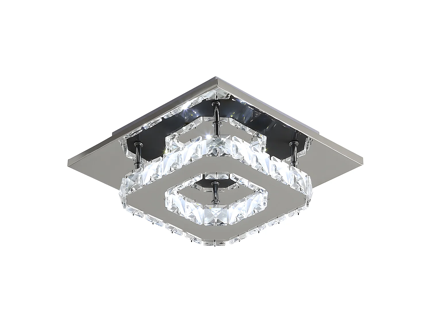 Plafonnier led en cristal  moderne, 20*20*8cm, 12w 6500k, argenté, carré, lumière blanc