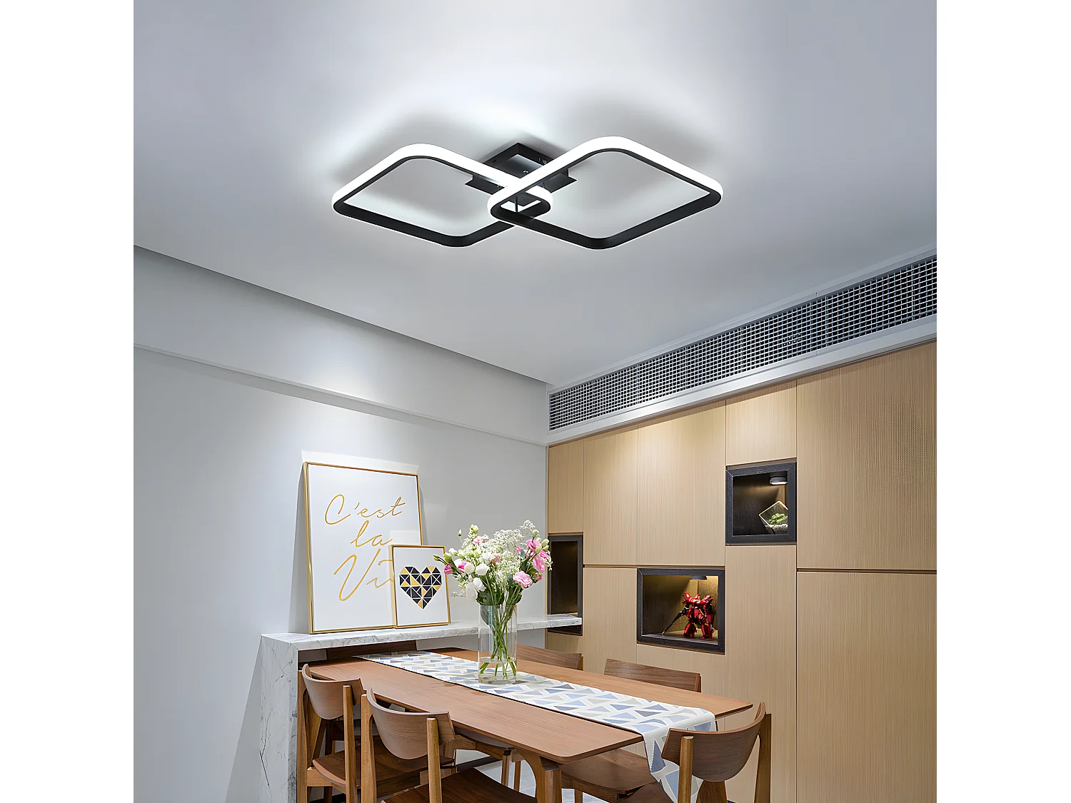 Plafonnier led moderne carré,  noir, 69*37*10CM, en acrylique, 42w lustres carré pour cuisine