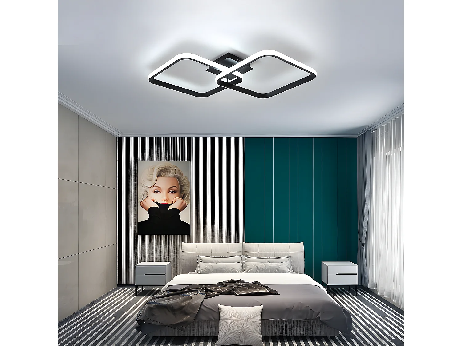 Plafonnier led moderne carré,  noir, 69*37*10CM, en acrylique, 42w lustres carré pour cuisine