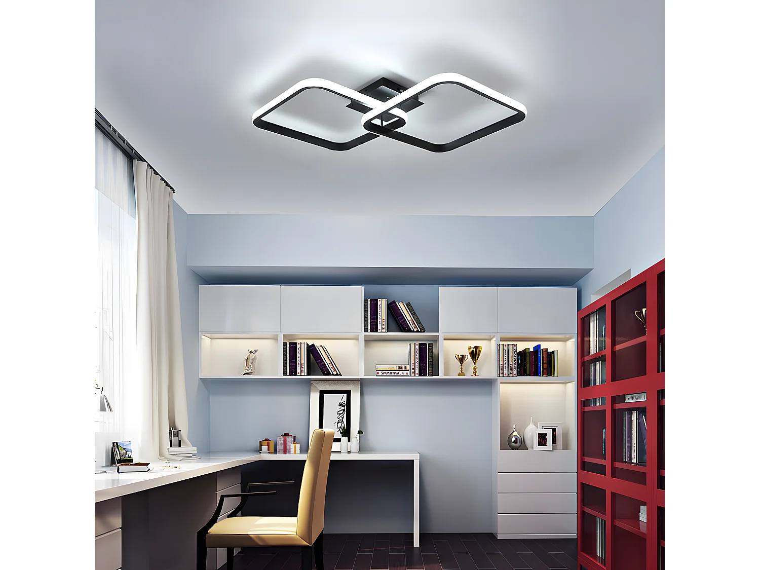 Plafonnier led moderne carré,  noir, 69*37*10CM, en acrylique, 42w lustres carré pour cuisine