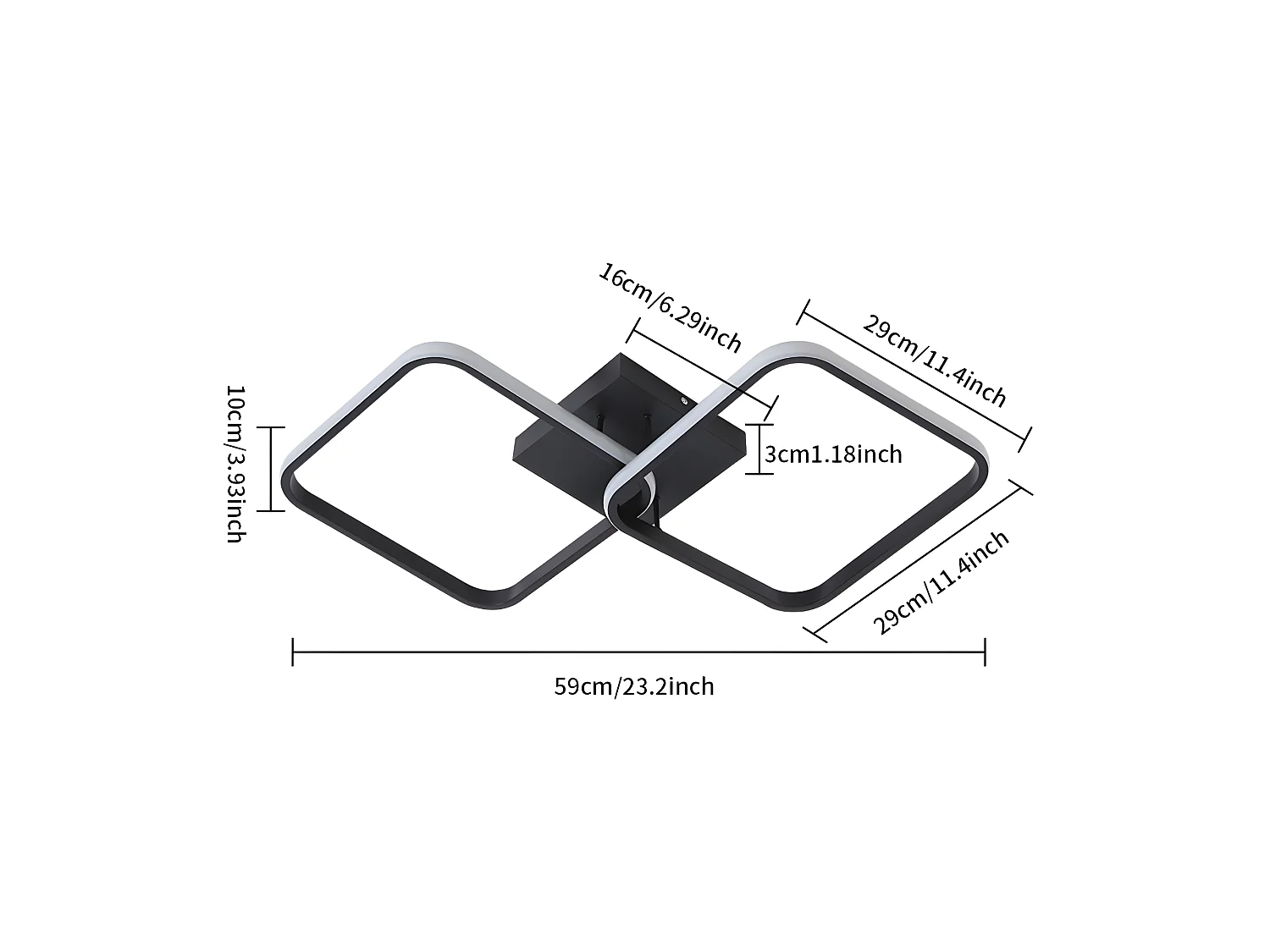 Plafonnier led moderne carré,  noir, 69*37*10CM, en acrylique, 42w lustres carré pour cuisine