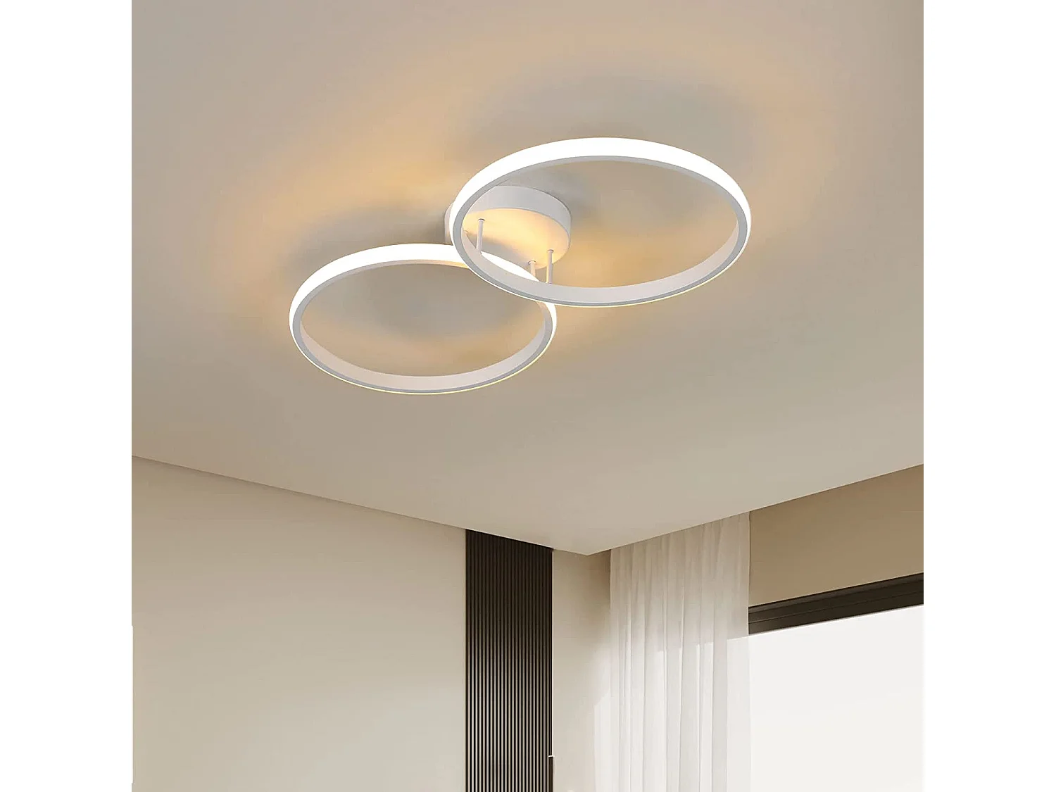 Plafonnier led moderne 36w design créatif à double anneau,  blanc, 54*30*30cm,lumière chaud