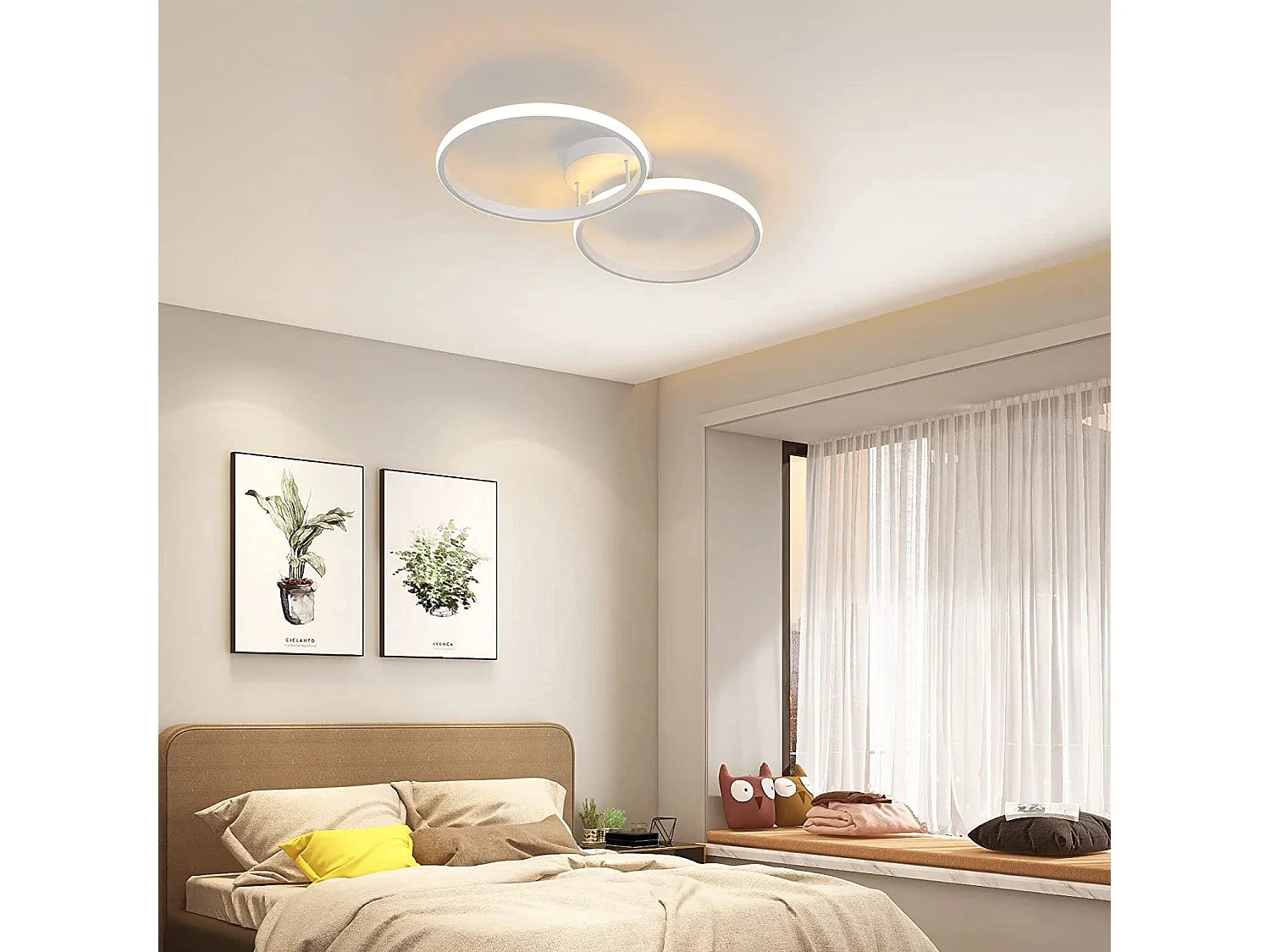 Plafonnier led moderne 36w design créatif à double anneau,  blanc, 54*30*30cm,lumière chaud