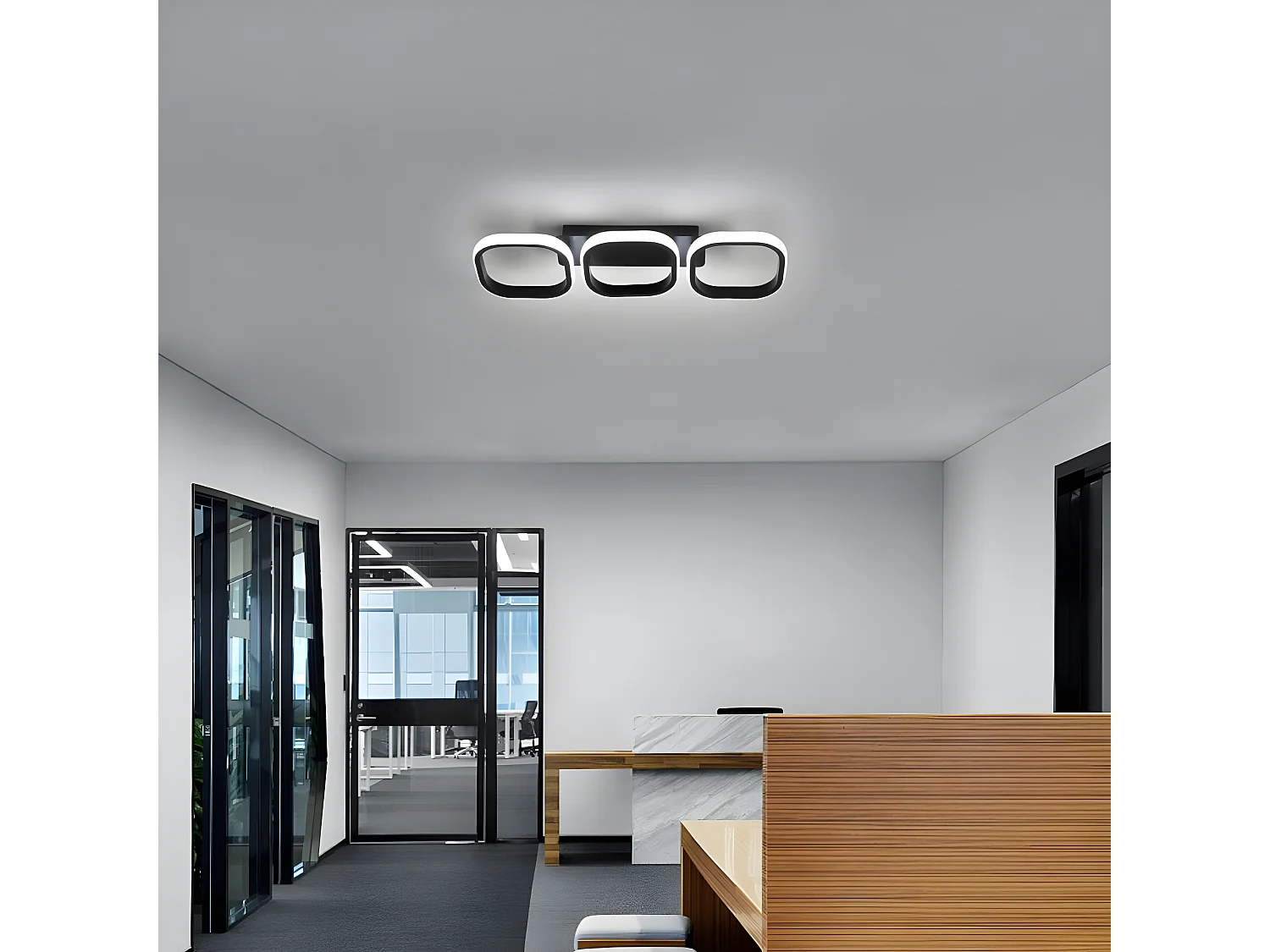 Plafonnier led 30w carré moderne, noir, 53 * 17 * 8cm, en métal acrylique, lumière blanc