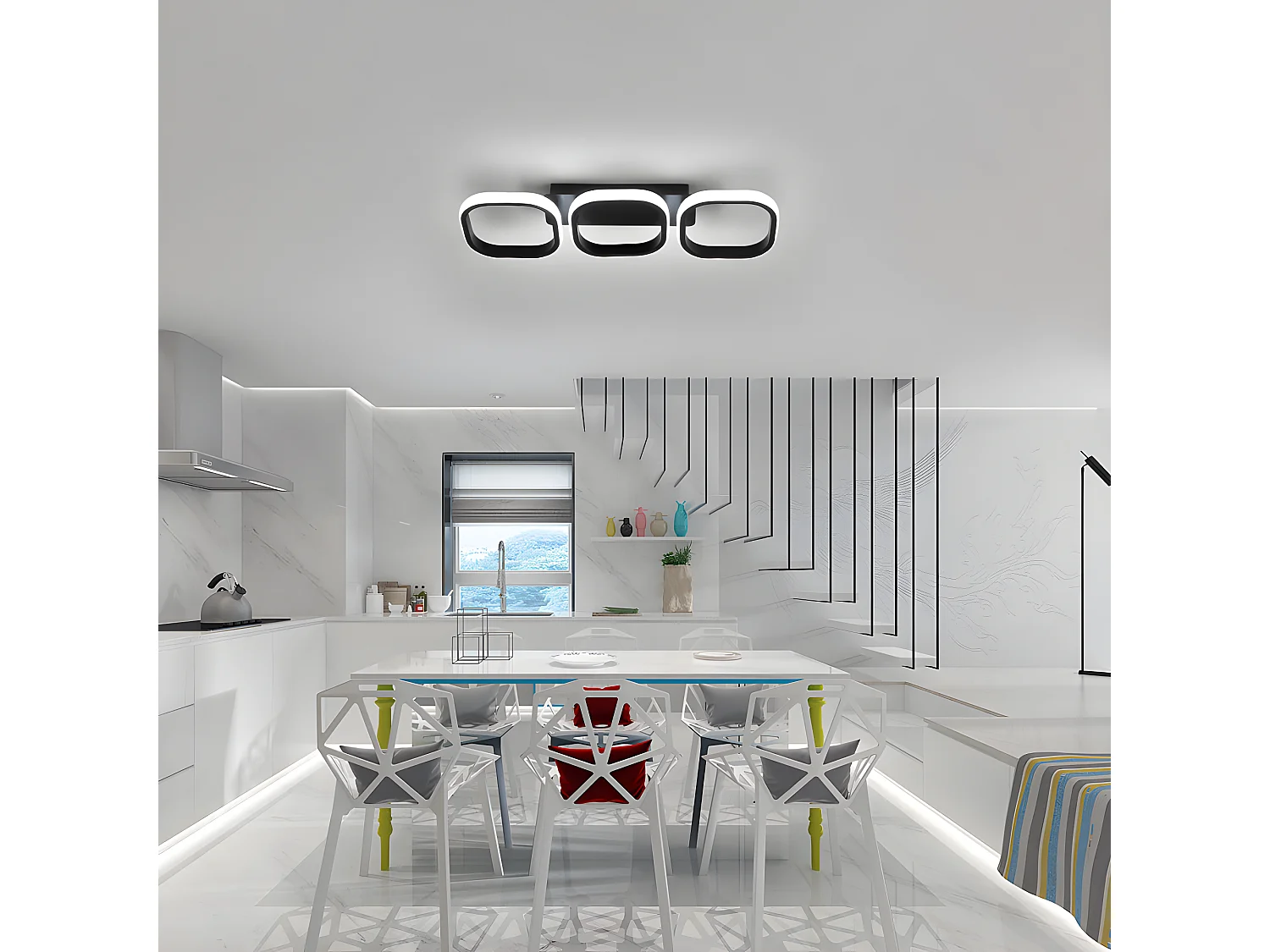 Plafonnier led 30w carré moderne, noir, 53 * 17 * 8cm, en métal acrylique, lumière blanc