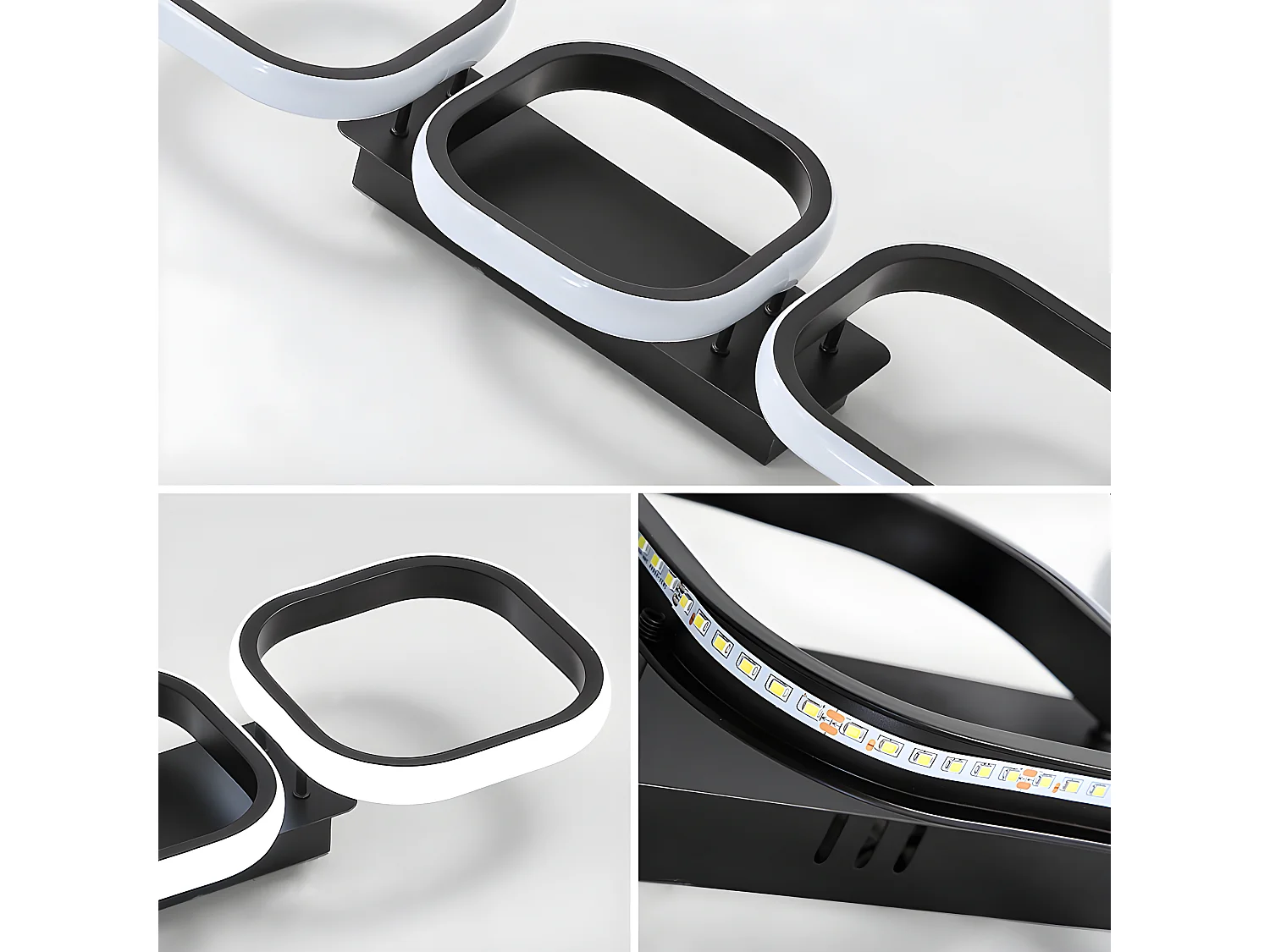 Plafonnier led 30w carré moderne, noir, 53 * 17 * 8cm, en métal acrylique, lumière blanc