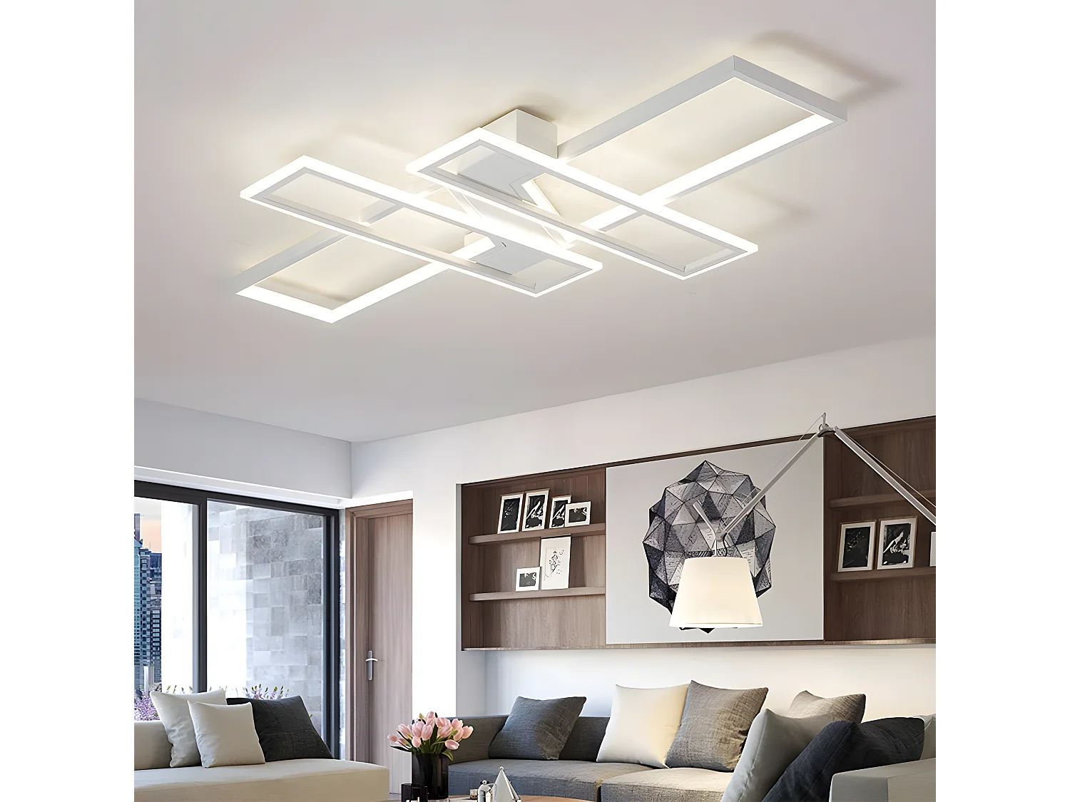 Plafonnier moderne led lustre rectangle, blanc, 120*80*6, pour salon chambre cuisine, blanc froid
