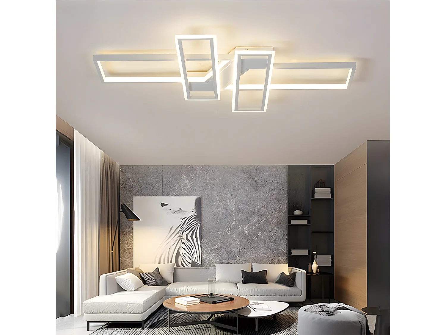 Plafonnier moderne led lustre rectangle, blanc, 120*80*6, pour salon chambre cuisine, blanc froid