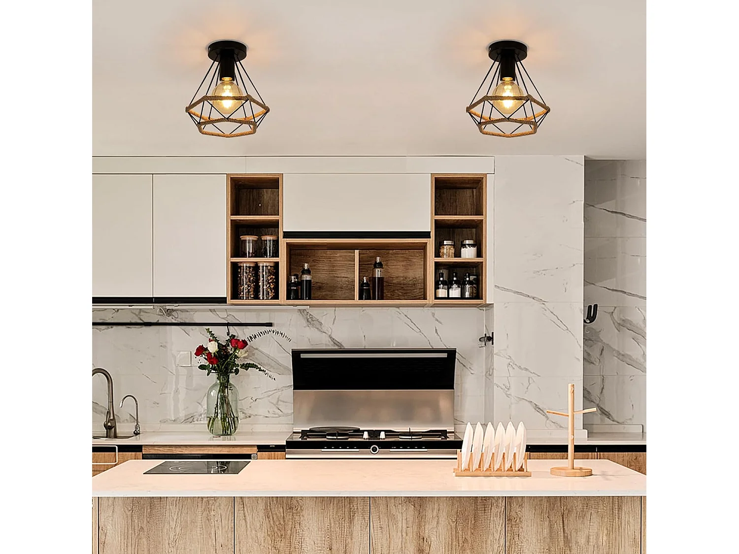 Plafonnier industrielle retro industriel suspension, 20.5*21.5cm, en métal cage, sans ampoules