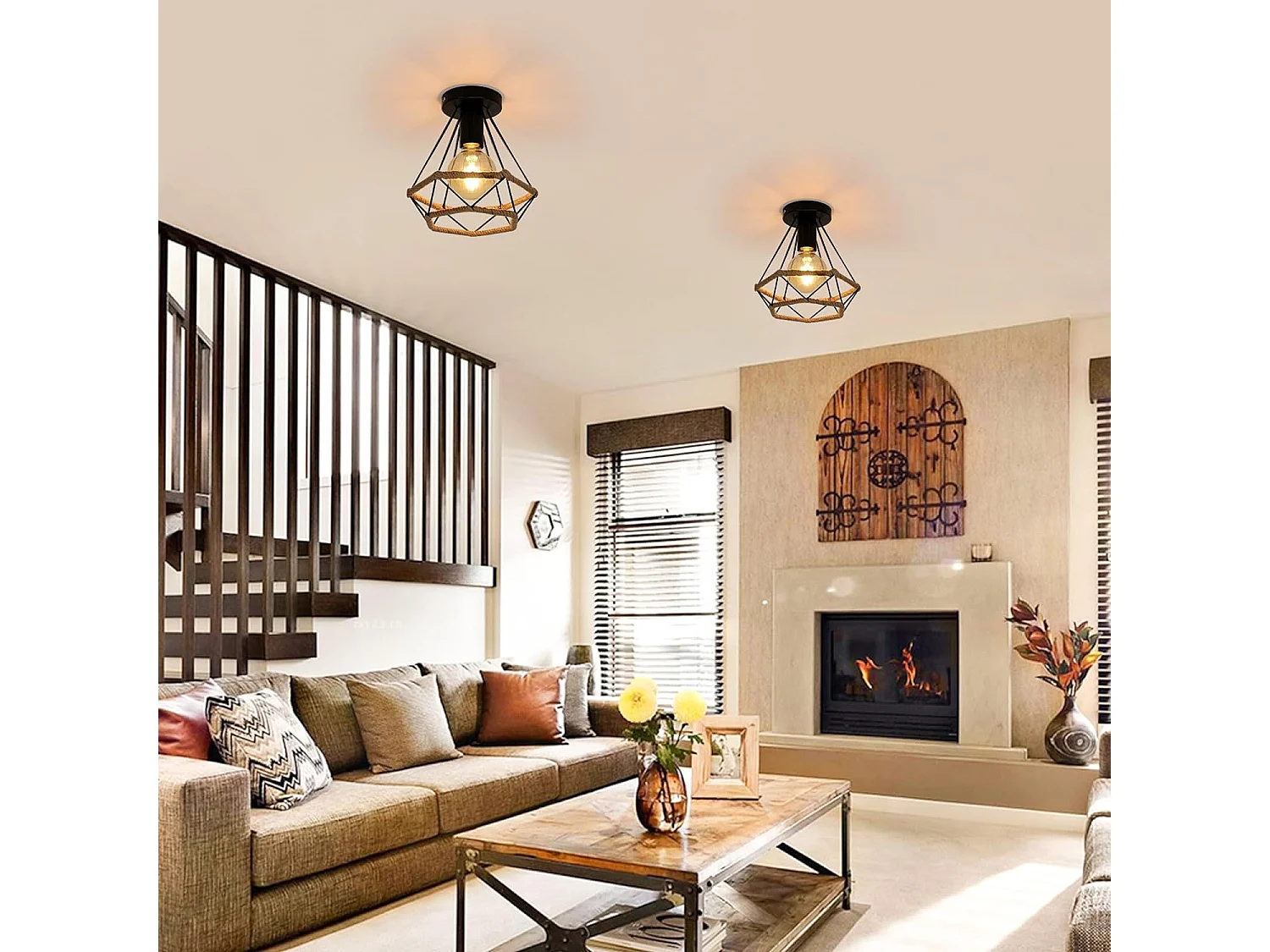 Plafonnier industrielle retro industriel suspension, 20.5*21.5cm, en métal cage, sans ampoules