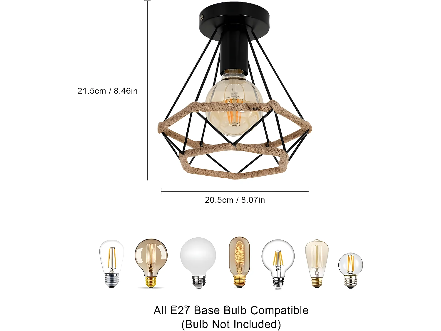 Plafonnier industrielle retro industriel suspension, 20.5*21.5cm, en métal cage, sans ampoules