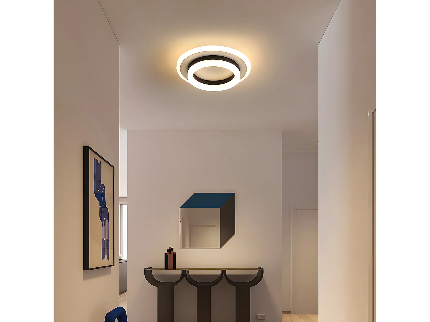 Plafonnier led moderne, blanc noir 20*20*6.5cm, 24w, pour chambre salon, lumière chaud