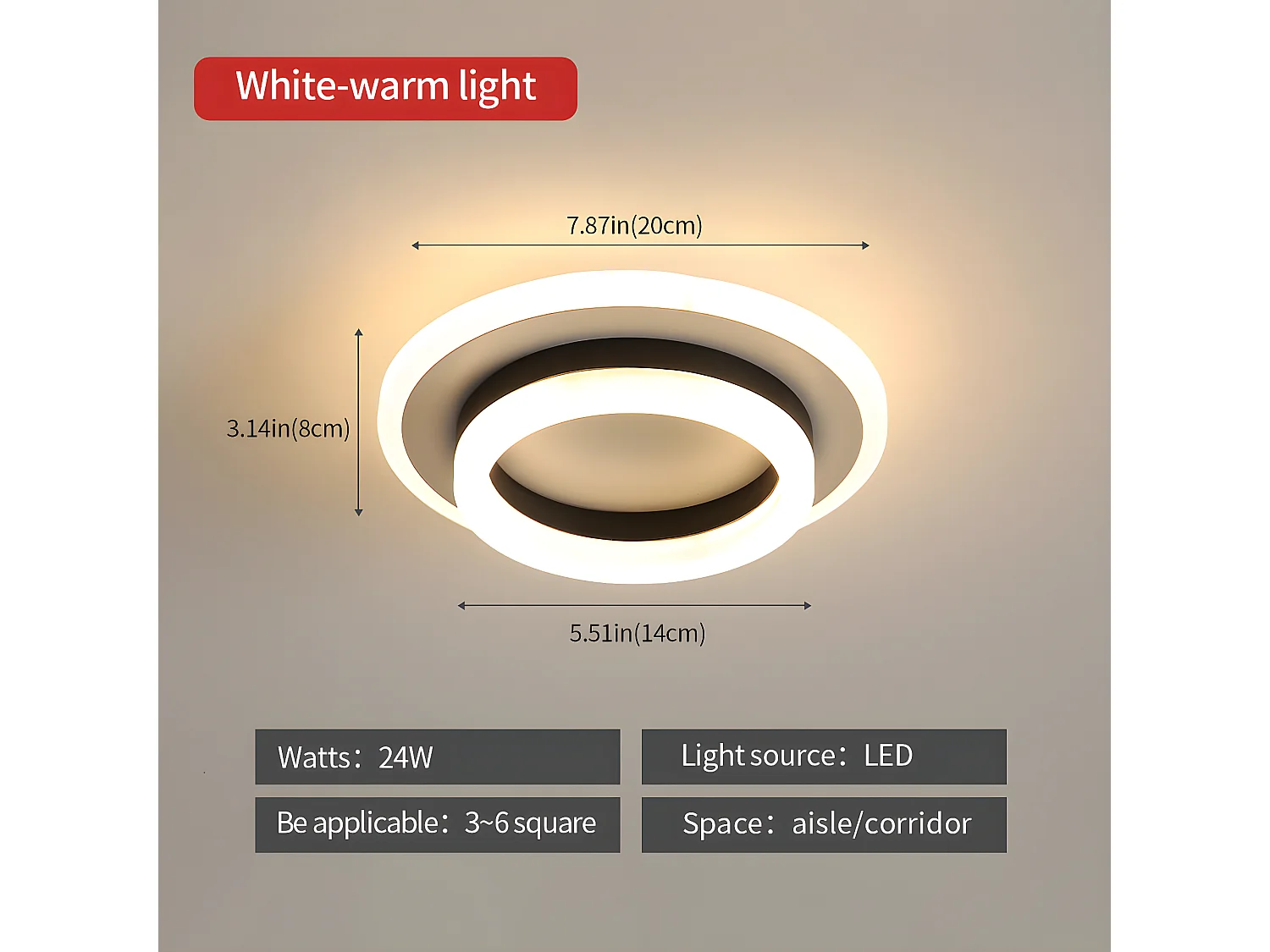 Plafonnier led moderne, blanc noir 20*20*6.5cm, 24w, pour chambre salon, lumière chaud