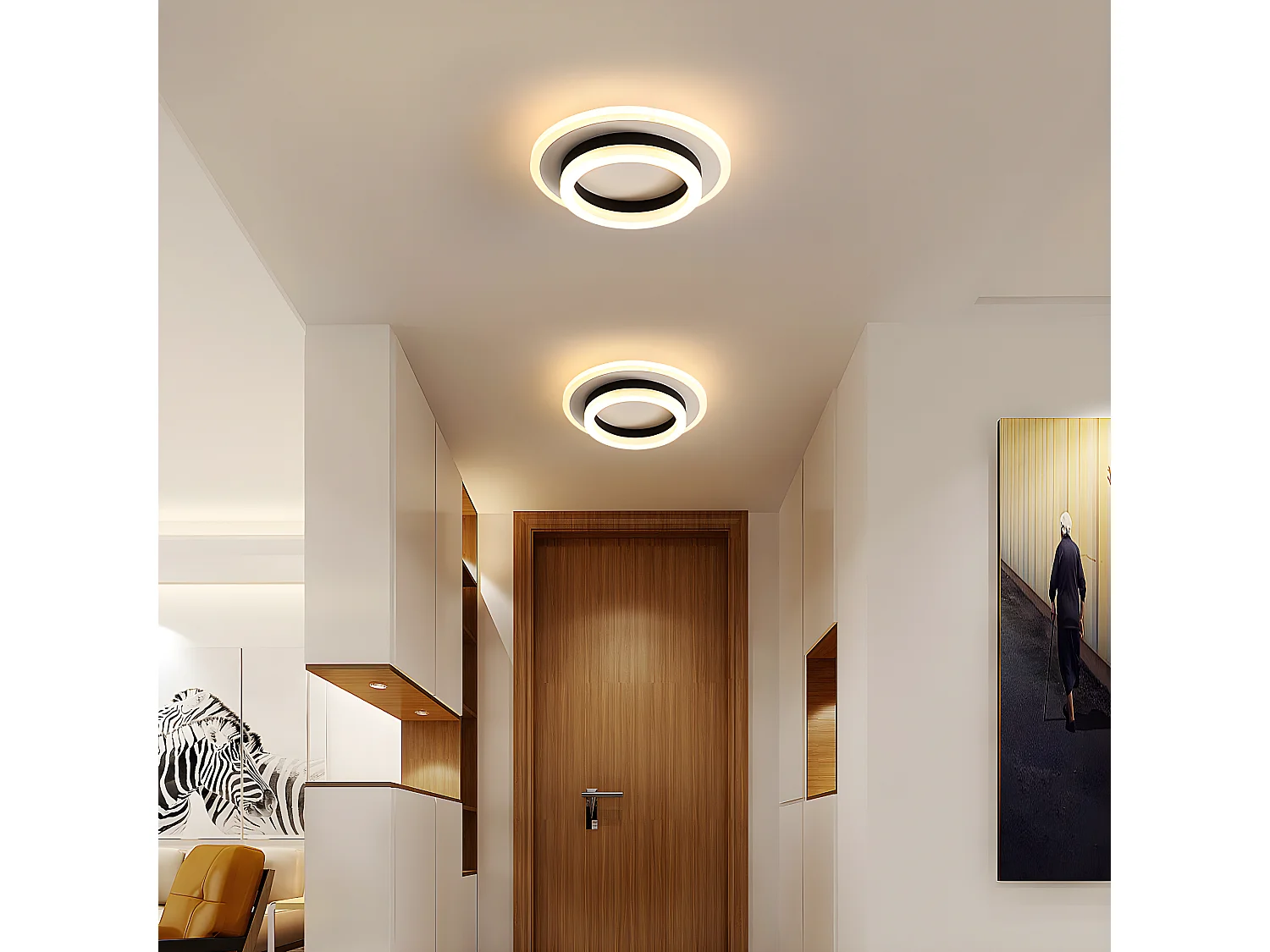 Plafonnier led moderne, blanc noir 20*20*6.5cm, 24w, pour chambre salon, lumière chaud