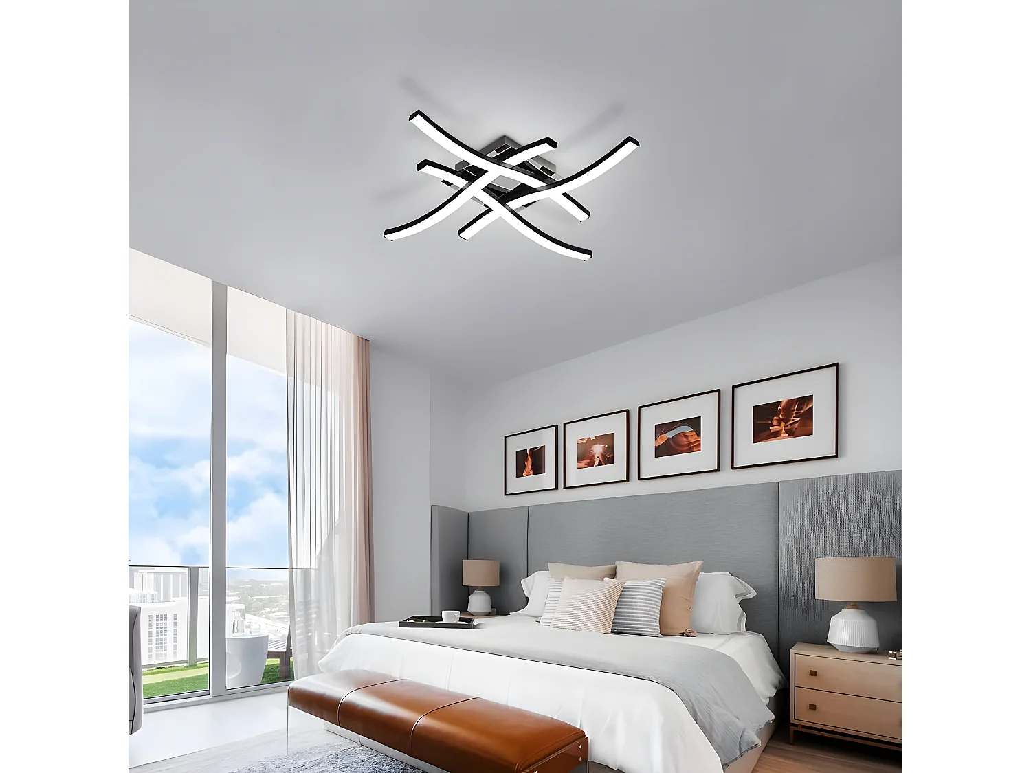 Plafonnier led design moderne en forme de vague, 46 * 46 * 7cm,lumière blanche froid