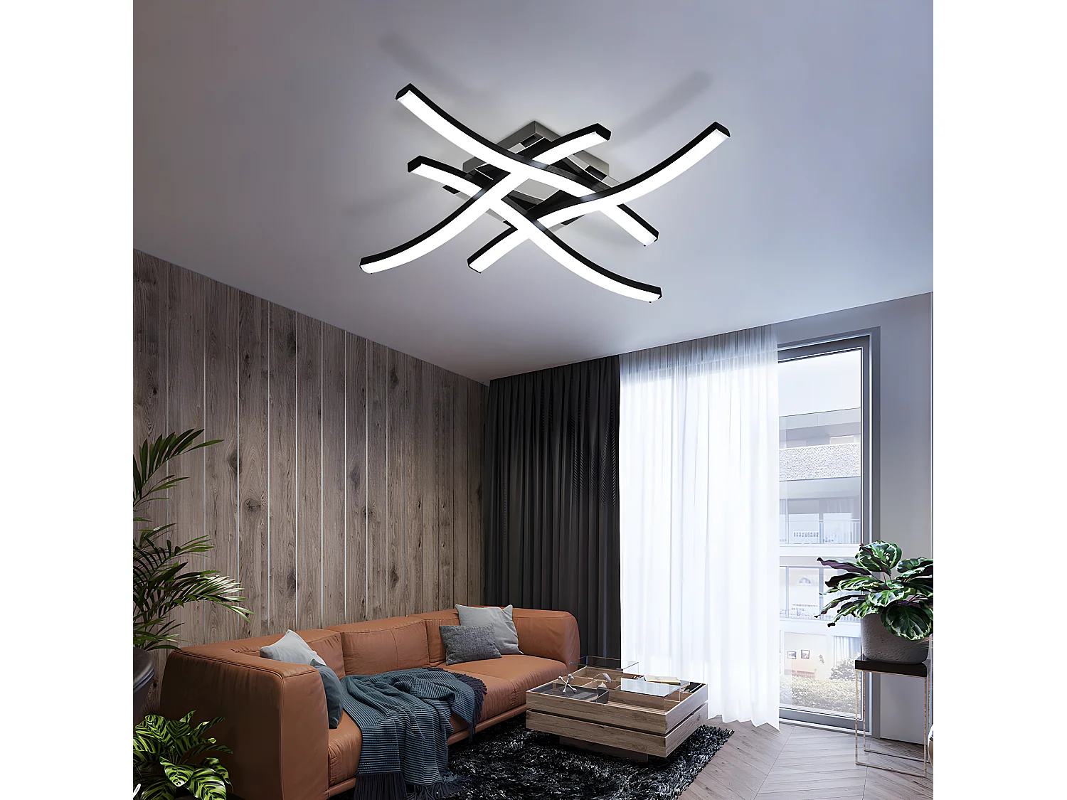 Plafonnier led design moderne en forme de vague, 46 * 46 * 7cm,lumière blanche froid