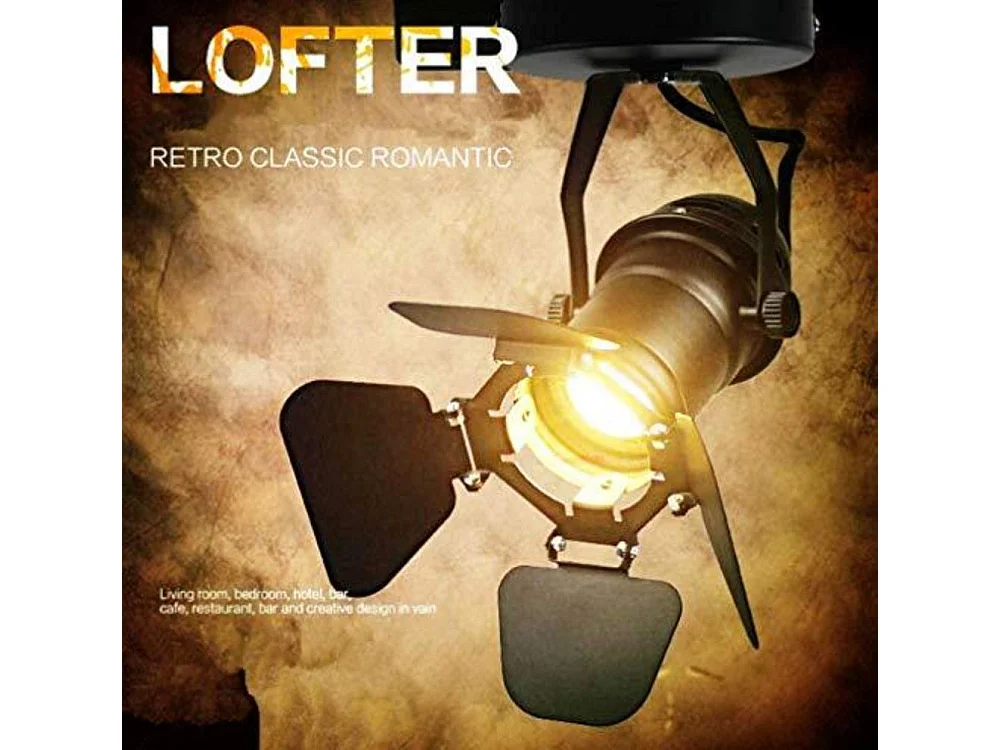 Plafonnier vintage projecteur e27 spot,  33 * 18 * 16cm,  noir