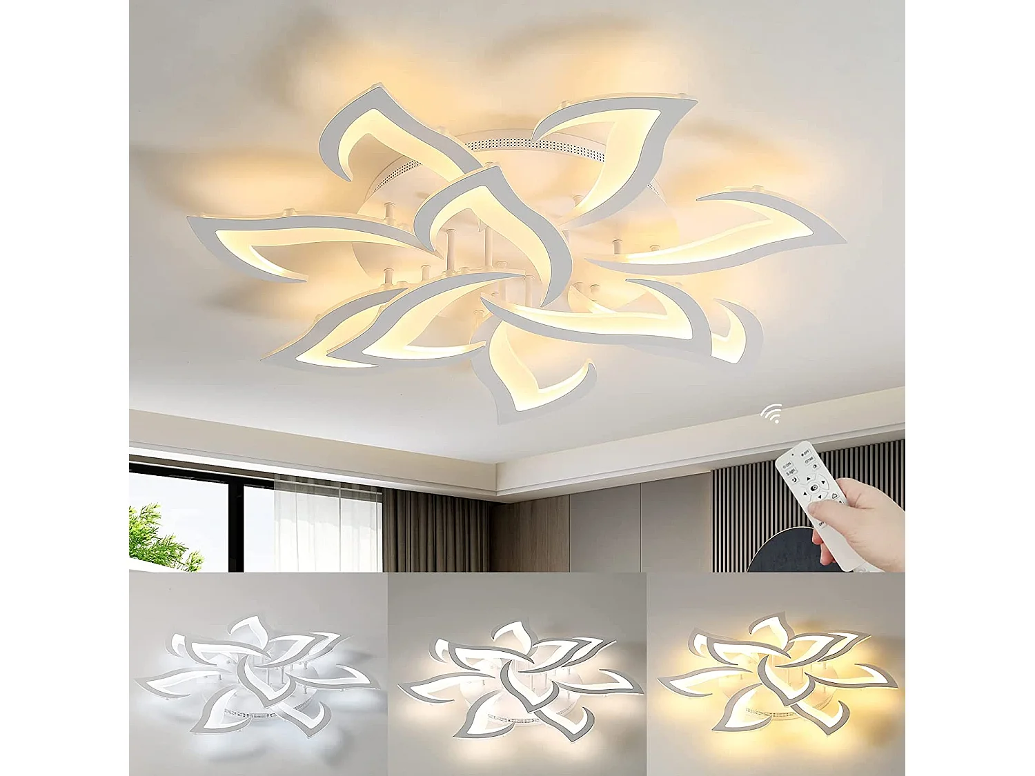Plafonnier led dimmable moderne avec télécommande, blanc,  82*82*12cm, 70w, 2700K-6500K