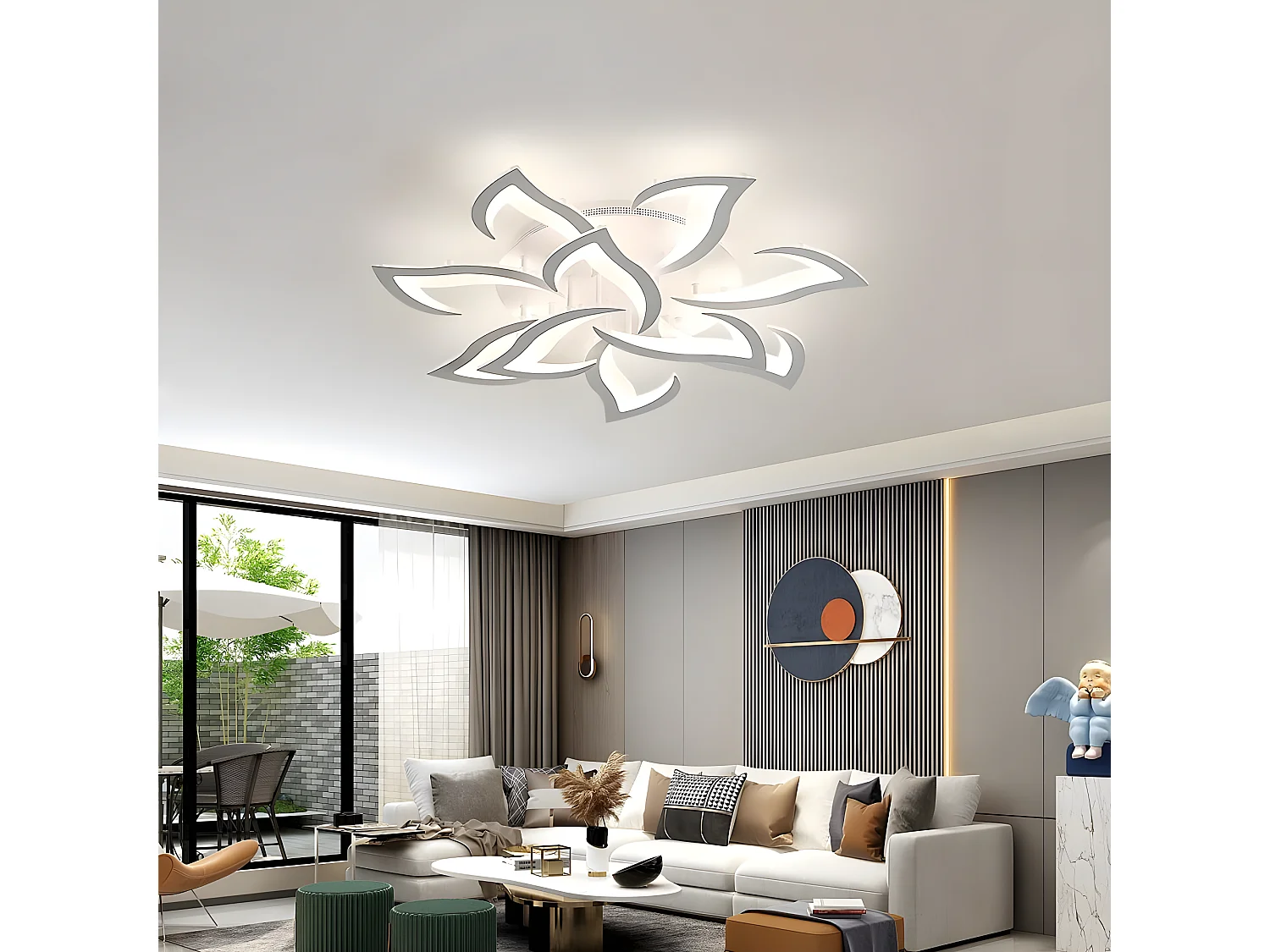 Plafonnier led dimmable moderne avec télécommande, blanc,  82*82*12cm, 70w, 2700K-6500K