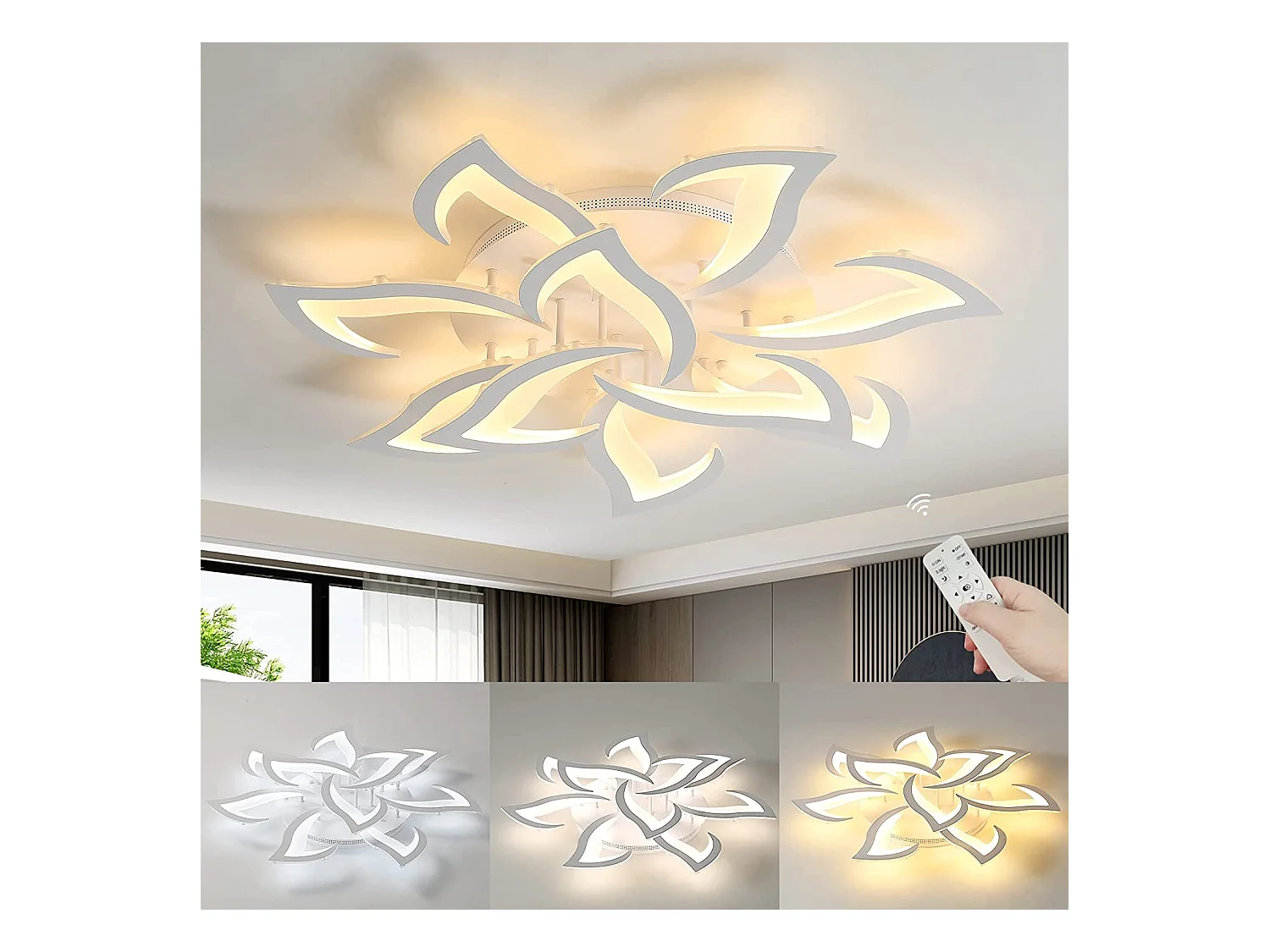Plafonnier led dimmable moderne avec télécommande, blanc,  82*82*12cm, 70w, 2700K-6500K