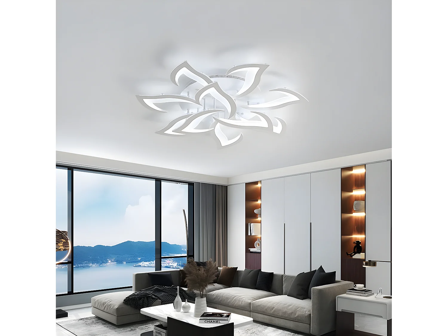 Plafonnier led dimmable moderne avec télécommande, blanc,  82*82*12cm, 70w, 2700K-6500K